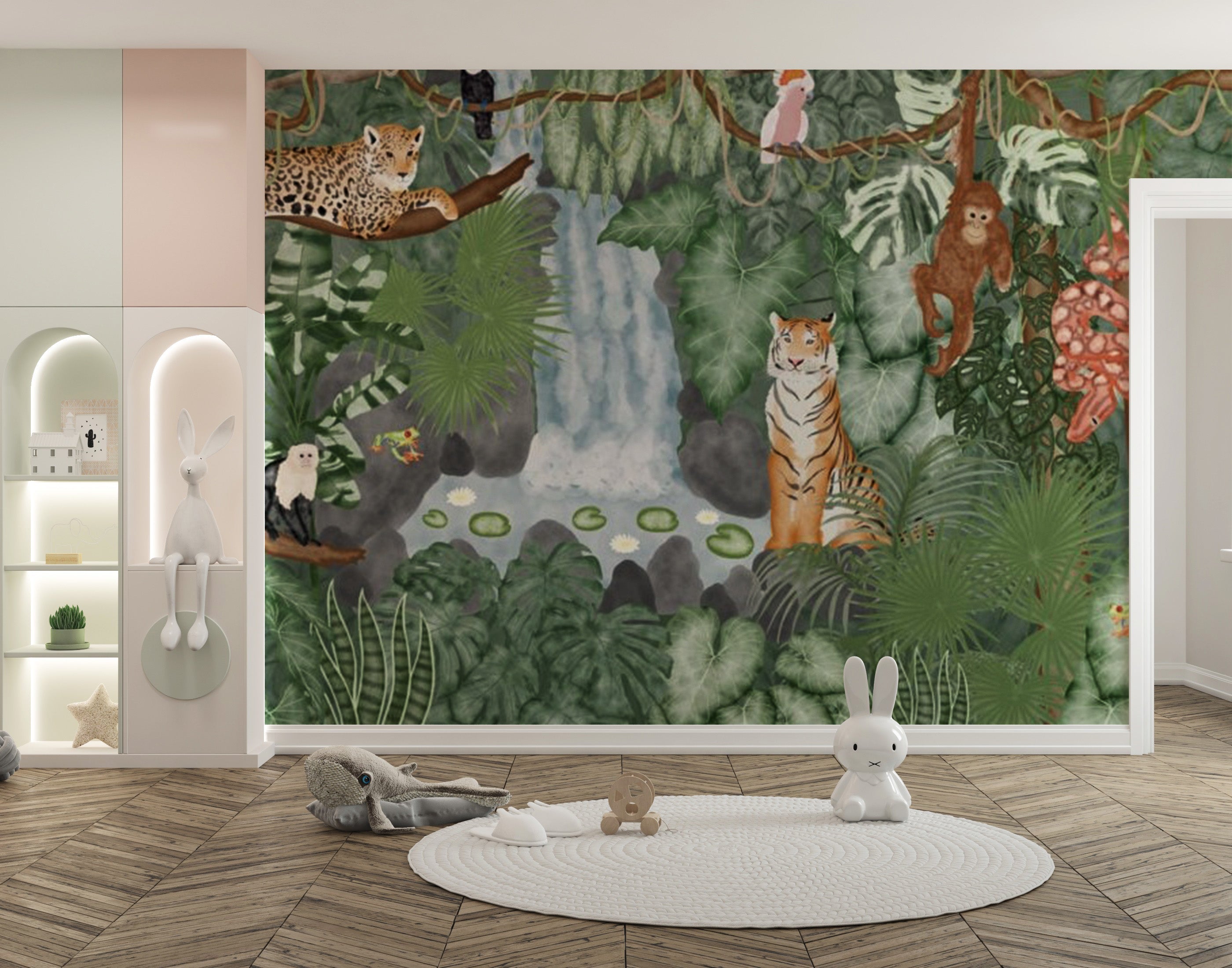 Tropical Fauna Fantasy Fresco Mural - Giffywalls