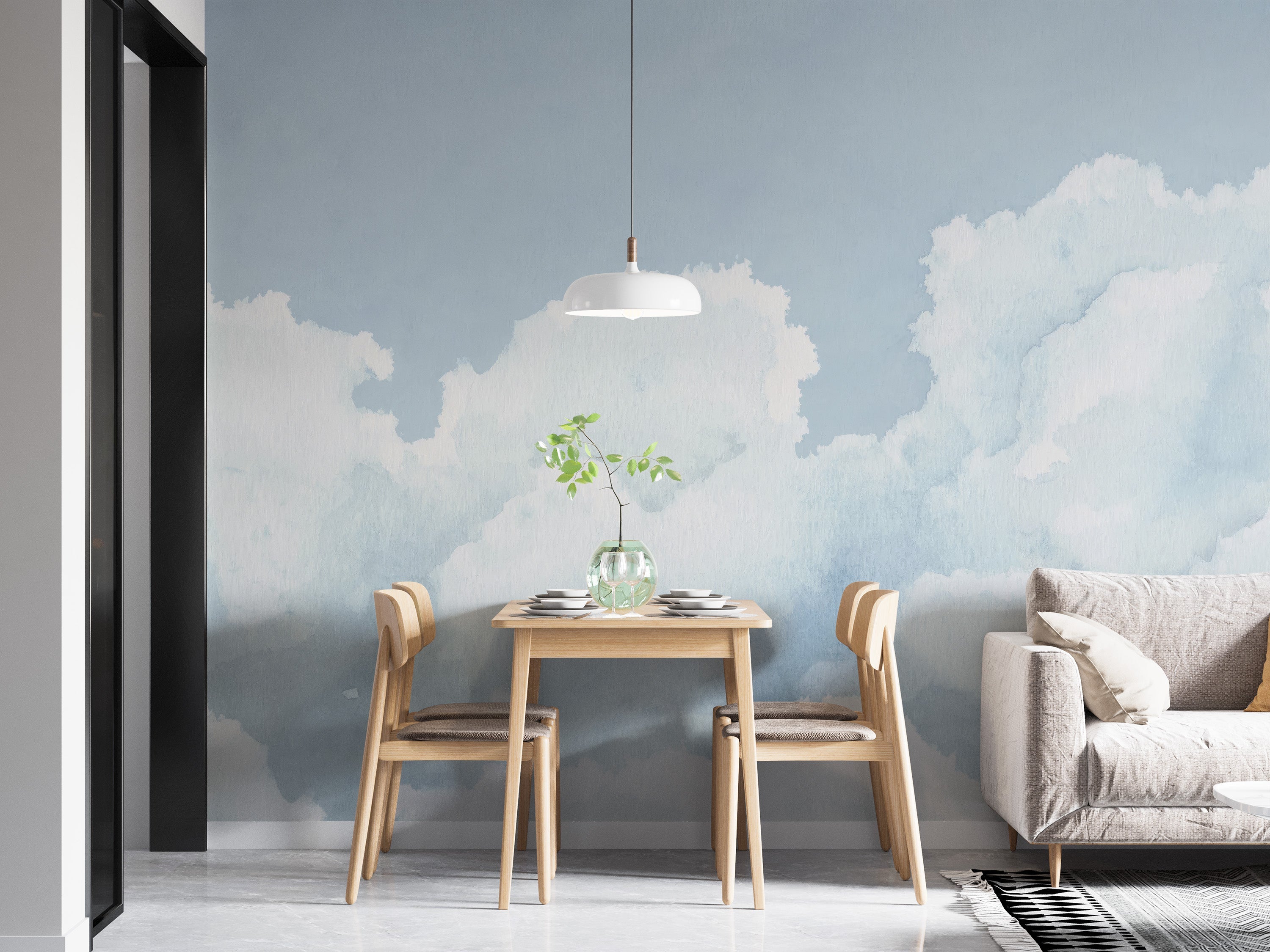 Light Blue Sky Watercolor Wallpaper Mural Dining Room