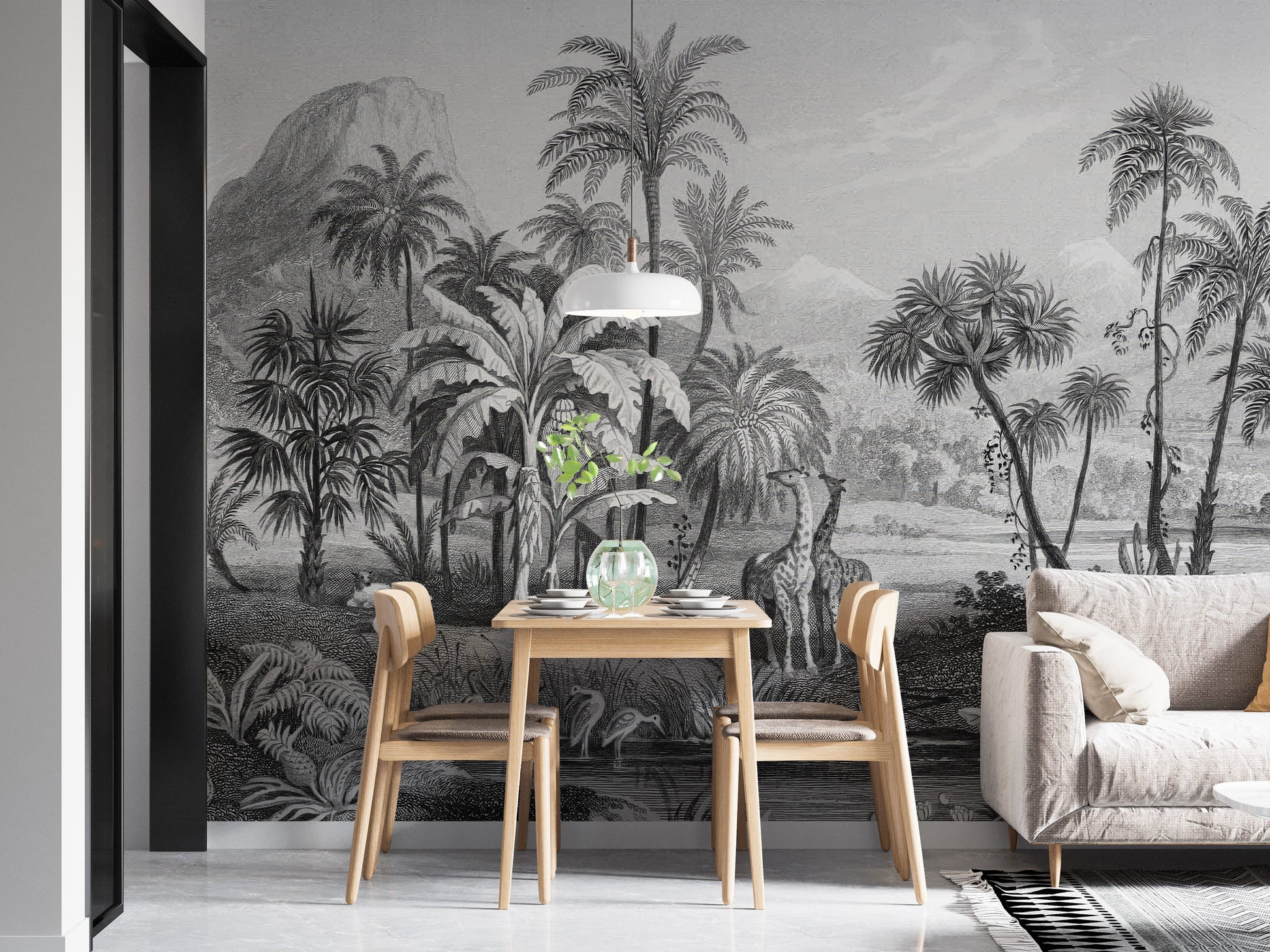 Monochrome Vintage Jungle Mural - Giffywalls