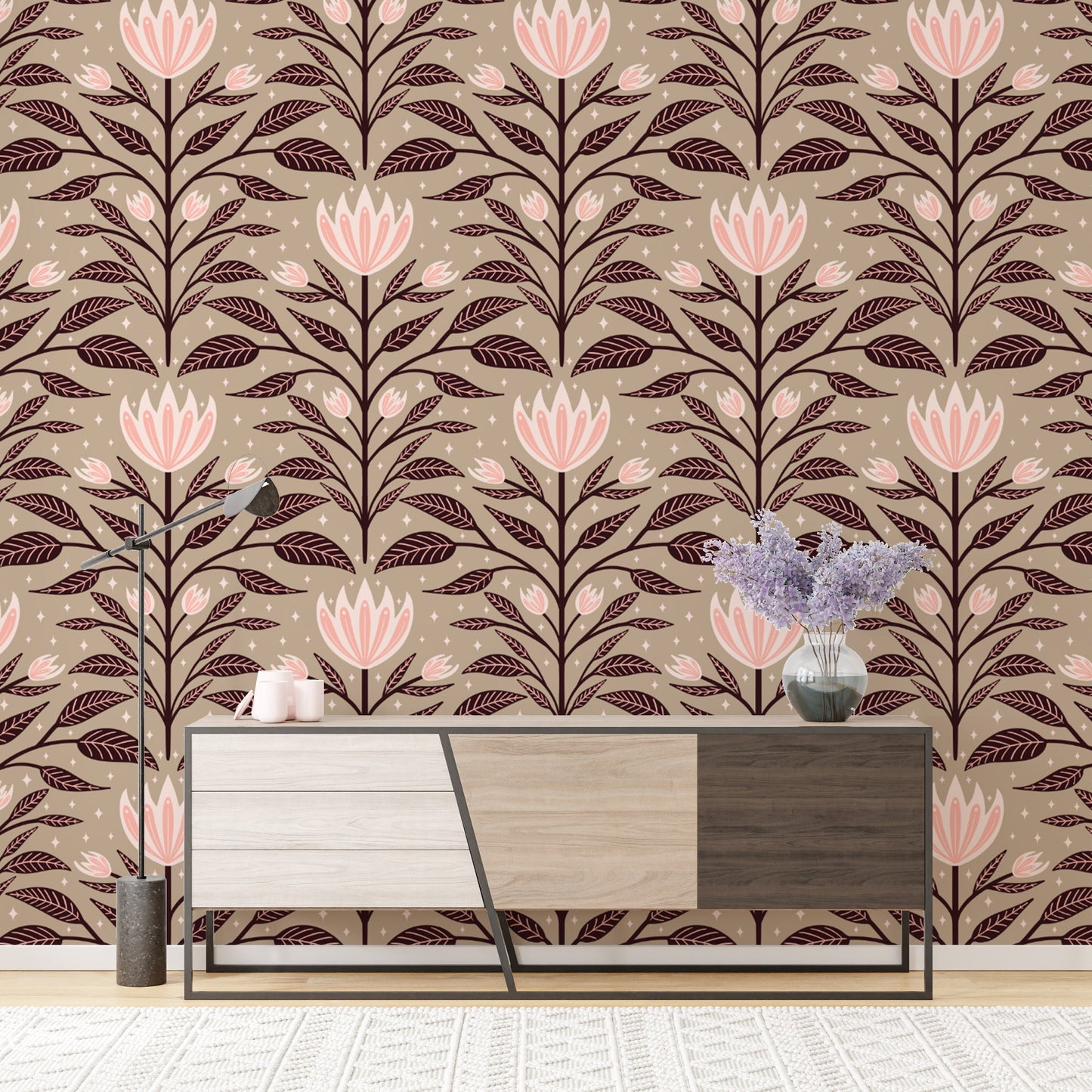 Contemporary diamond bloom mural for elegant statement walls.