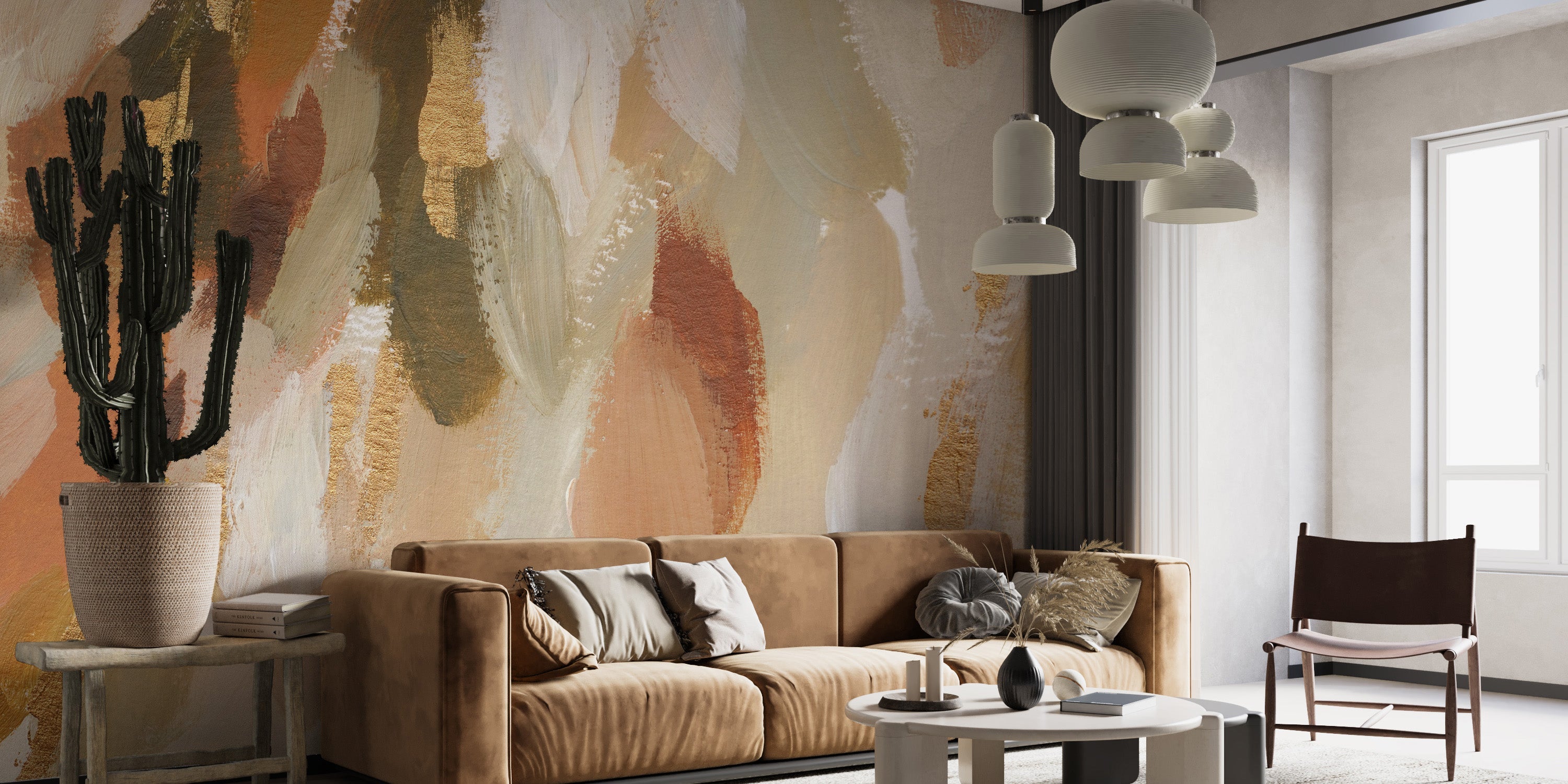 Soft earthy tones brushstroke wallpaper art