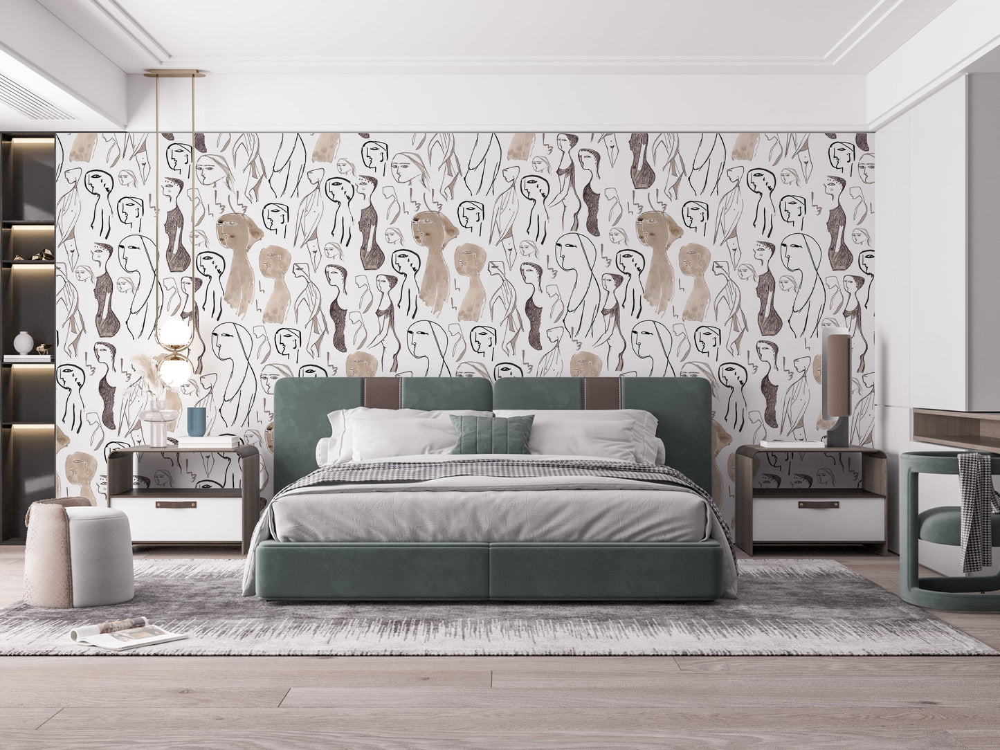 Bedroom decor uplifted by artistic faces mural