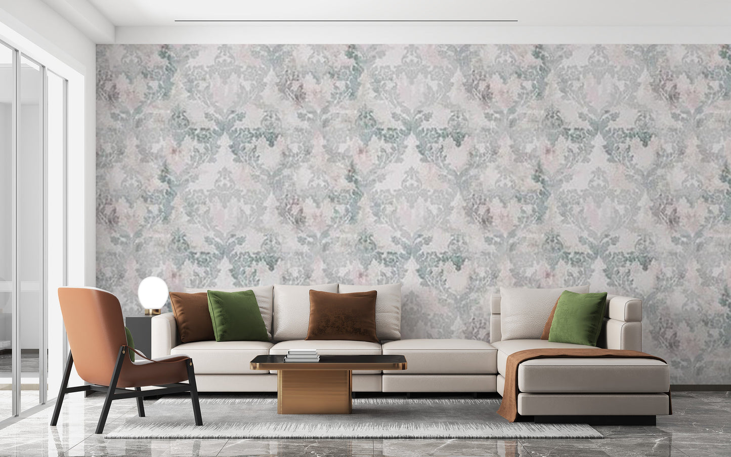 Elegant pink wallpaper with damask pattern
