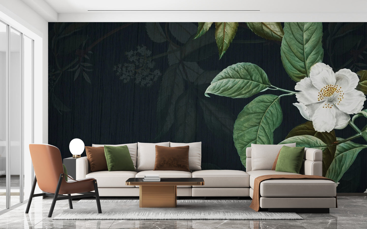 Elegant Dark Green Floral Wallpaper Mural
