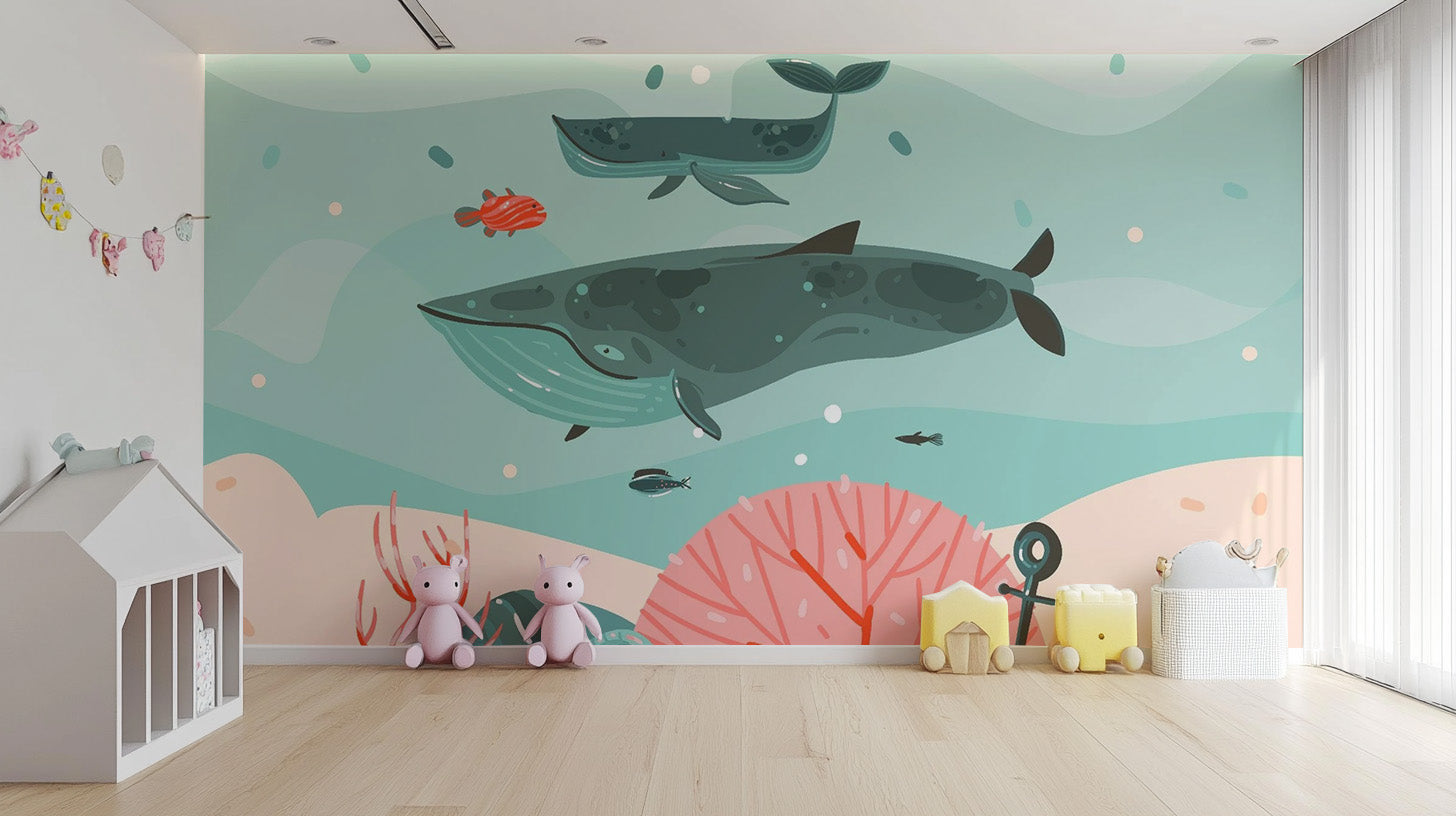 Whale Adventure Underwater Wallpaper Mural for Kids - Giffywalls