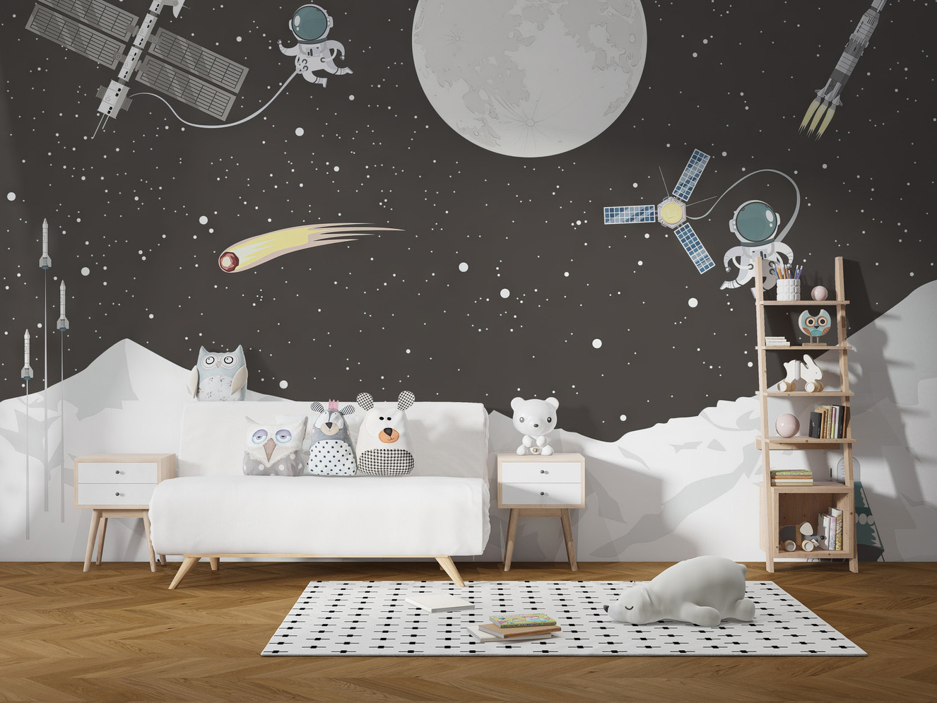 Astronaut mural wallpaper for boys' room
