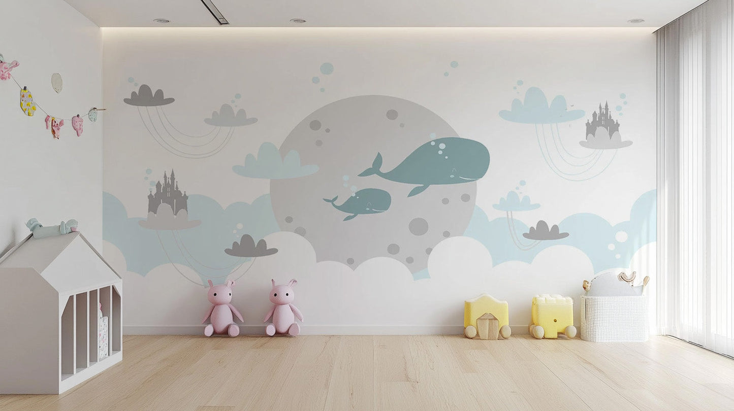 Kids-friendly Cute Baby Room Cartoon Fish Wallpaper Mural
