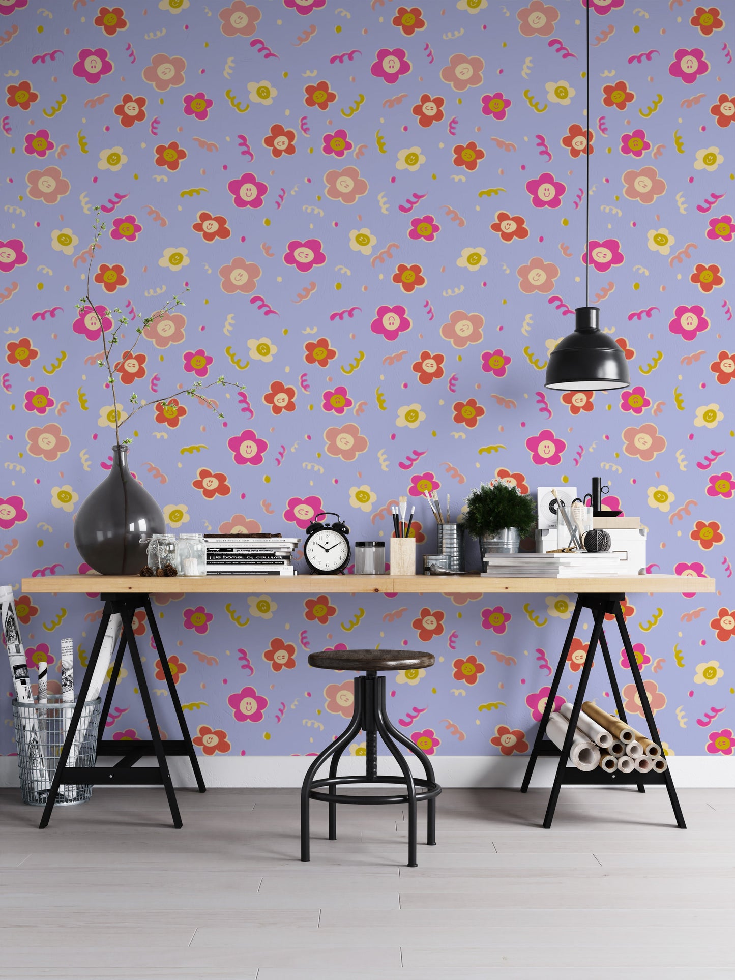 Soft smiley blooms wallpaper for joyful and serene interiors.
