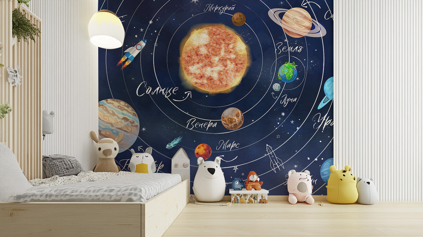 Planets mural for children’s play areas