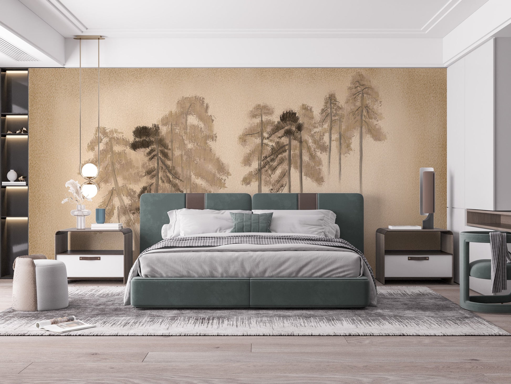 Natural-inspired wallpaper with pine tree design