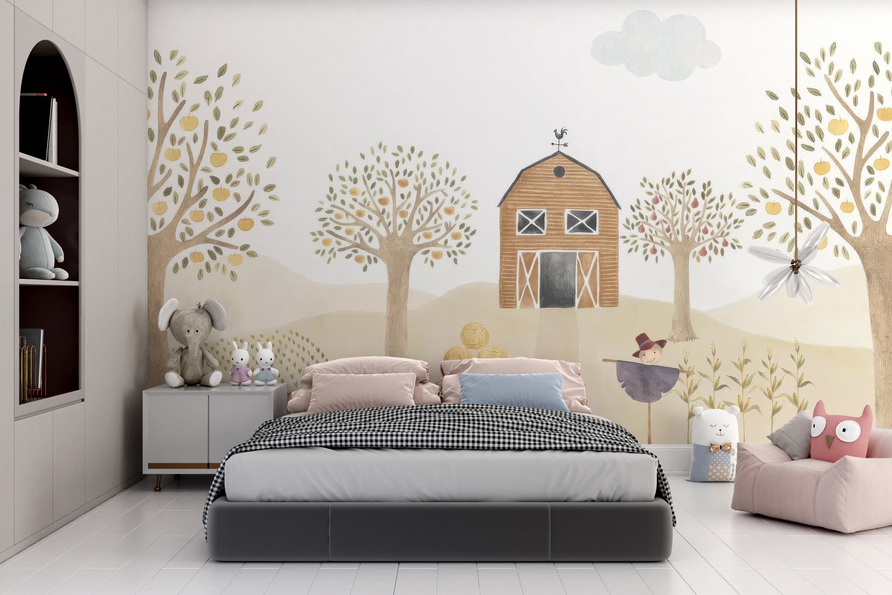 Fun pastoral pals barnyard wallpaper mural for kids' rooms