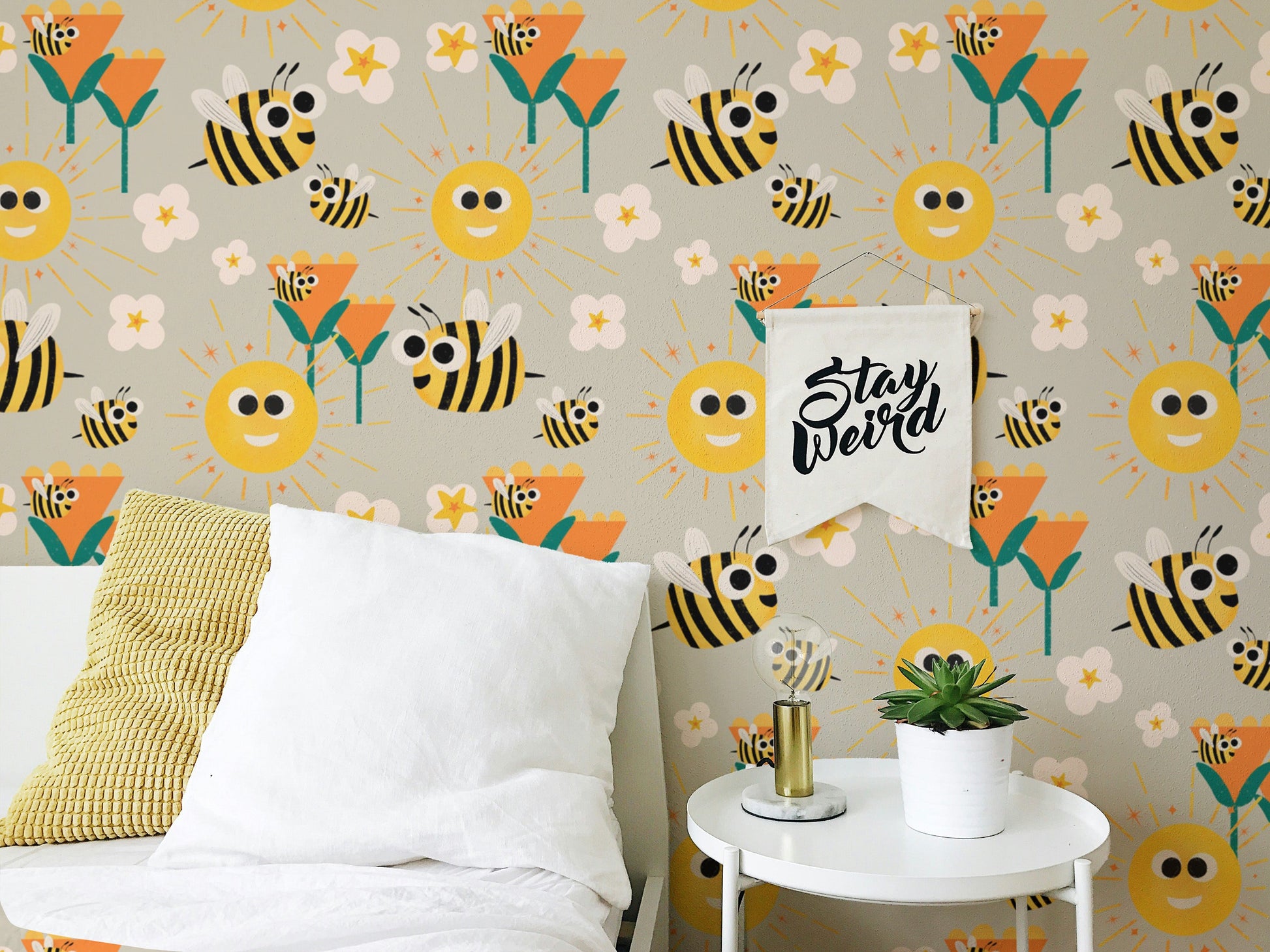 Sunshine and bees mural perfect for kids' rooms
