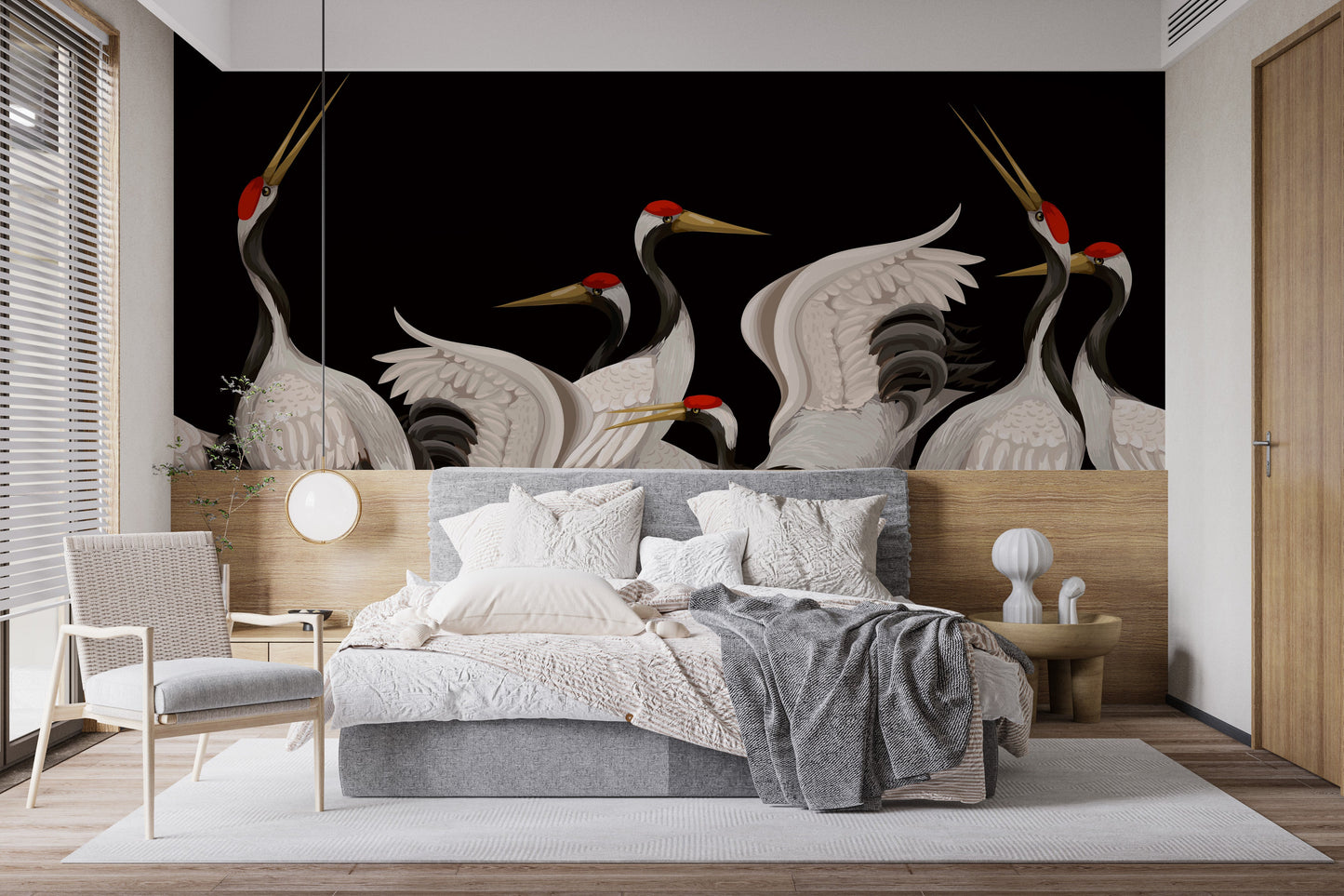 Japanese White Cranes Oriental Wallpaper Murals - Giffywalls