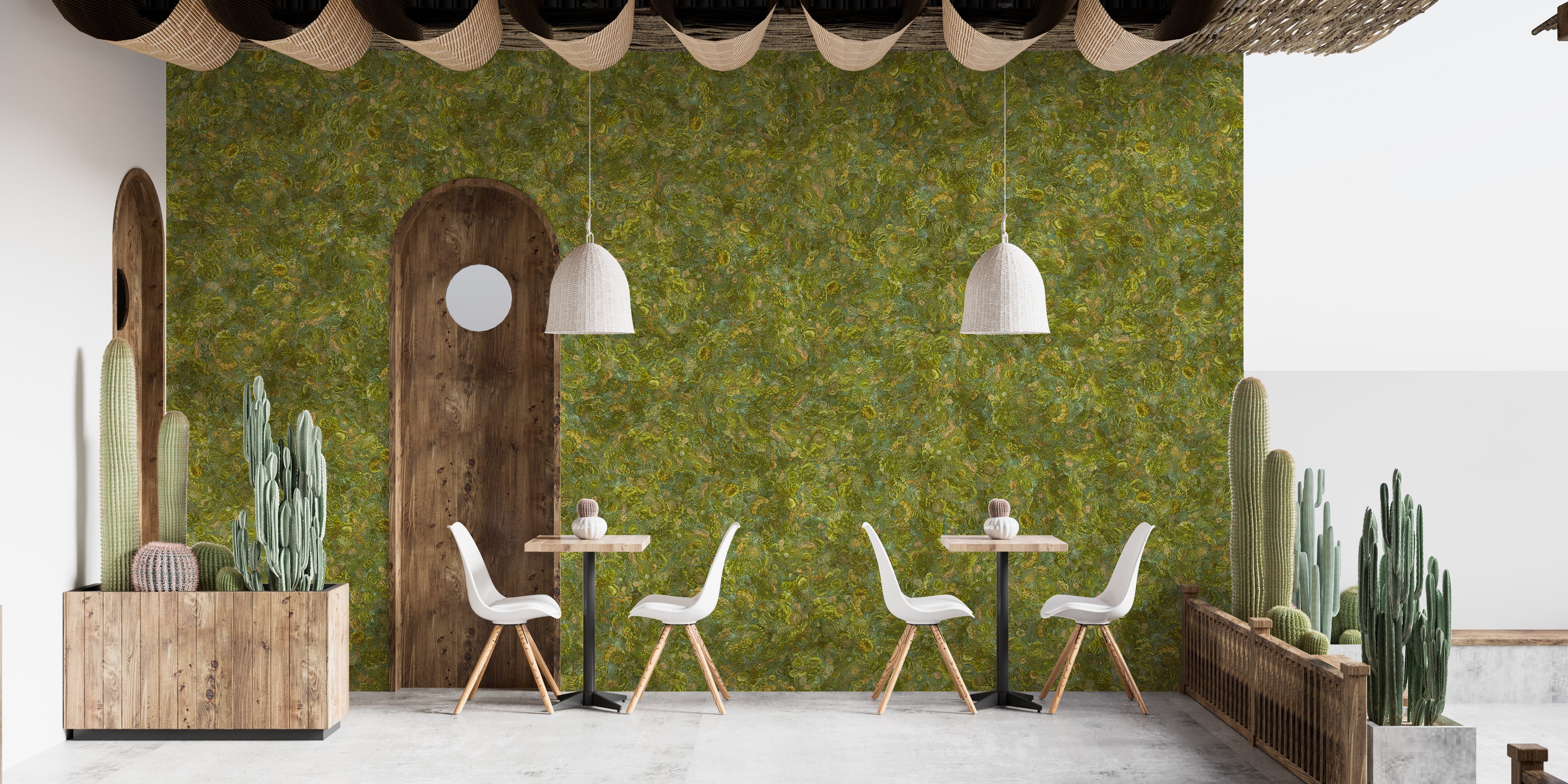 Embroidery Moss Green Color Wallpaper Murals - Giffywalls