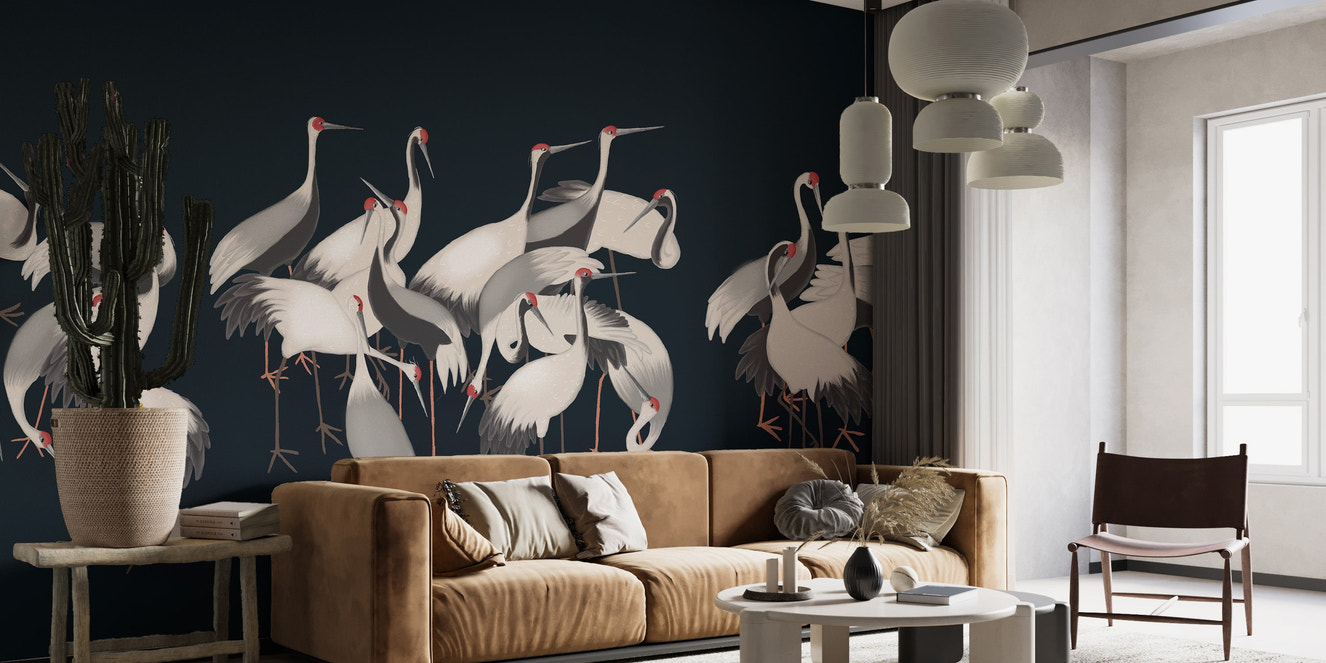 Elegant cranes wallpaper for living rooms