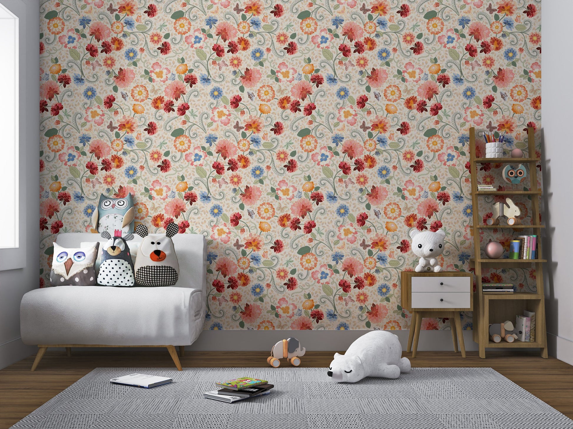 Trendy ornate wallpaper with floral mosaics