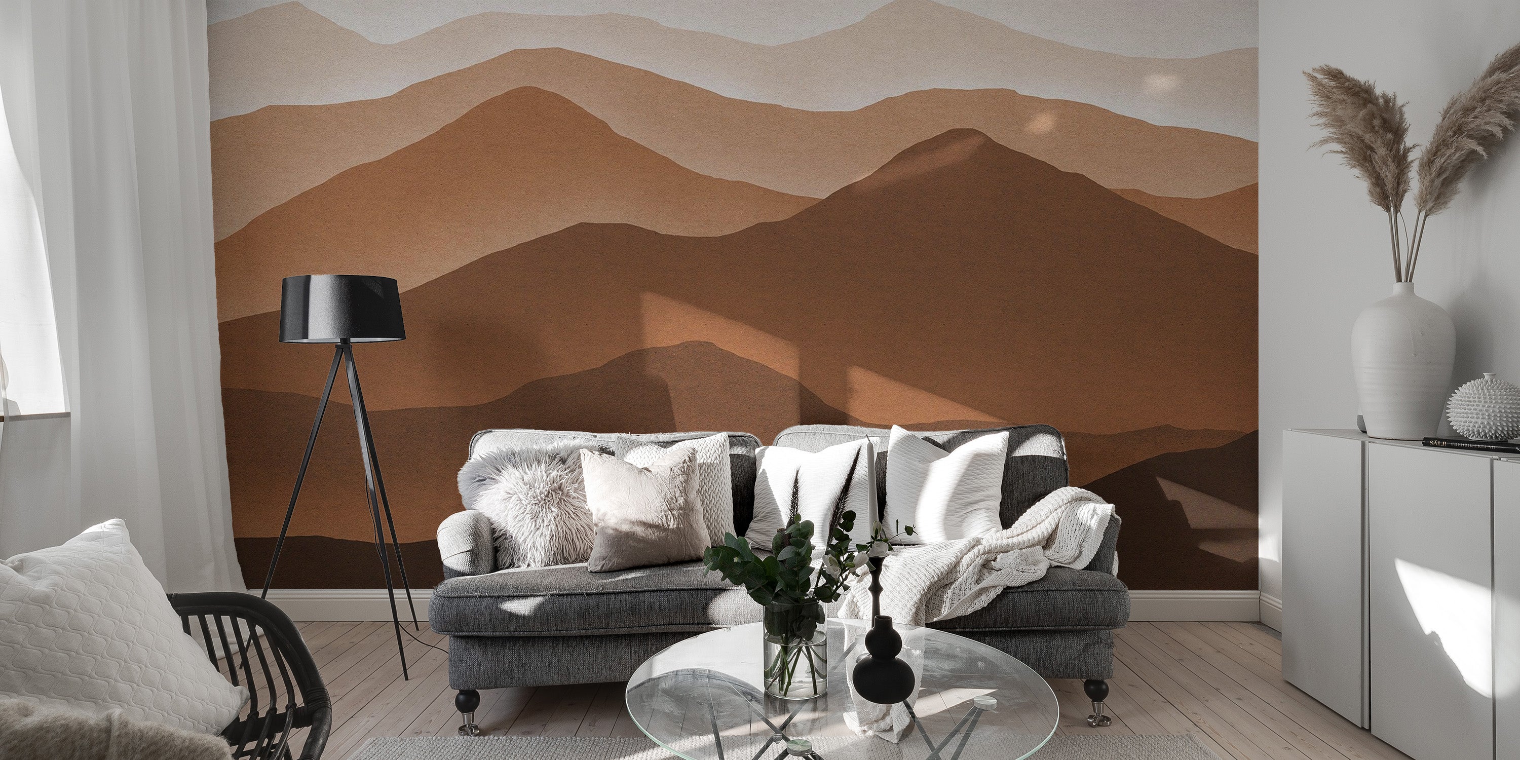 Neutral tone mountain wallpaper for interiors
