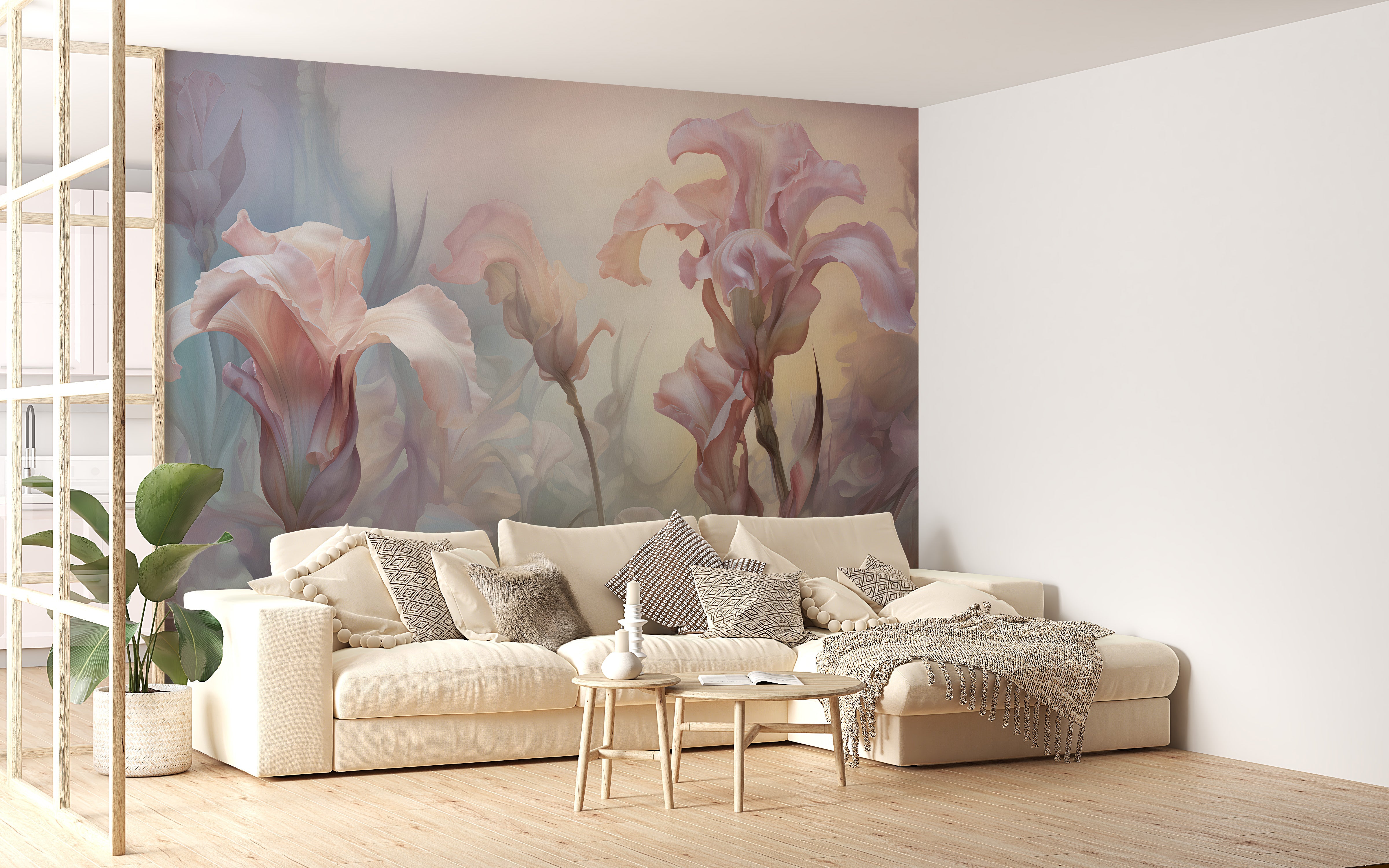 Iris Pale Pastel Floral Wallpaper Mural - Giffywalls