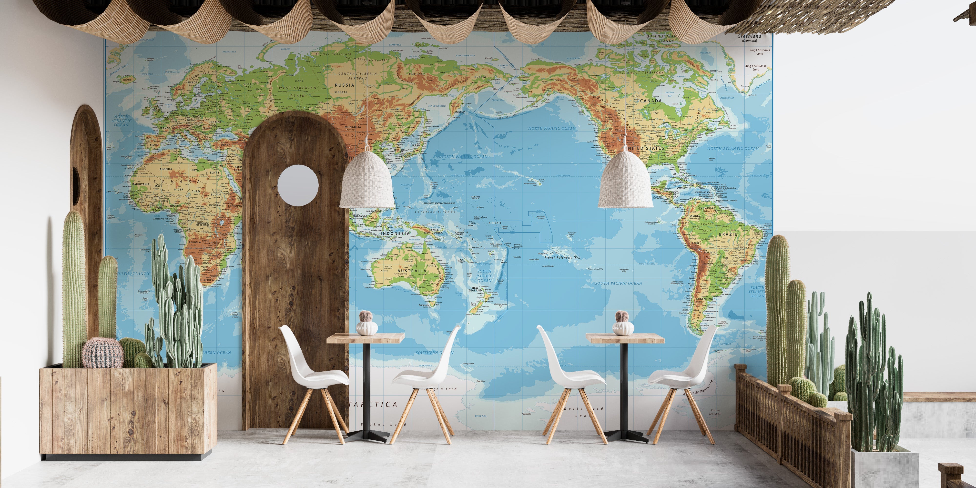 Pacific-centered world map mural design