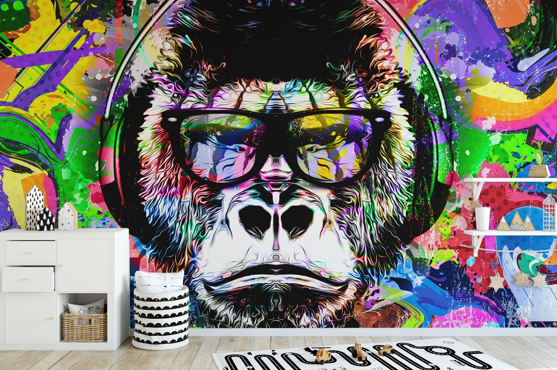 Colorful Monkey Graffiti Wallpaper Mural - Giffywalls