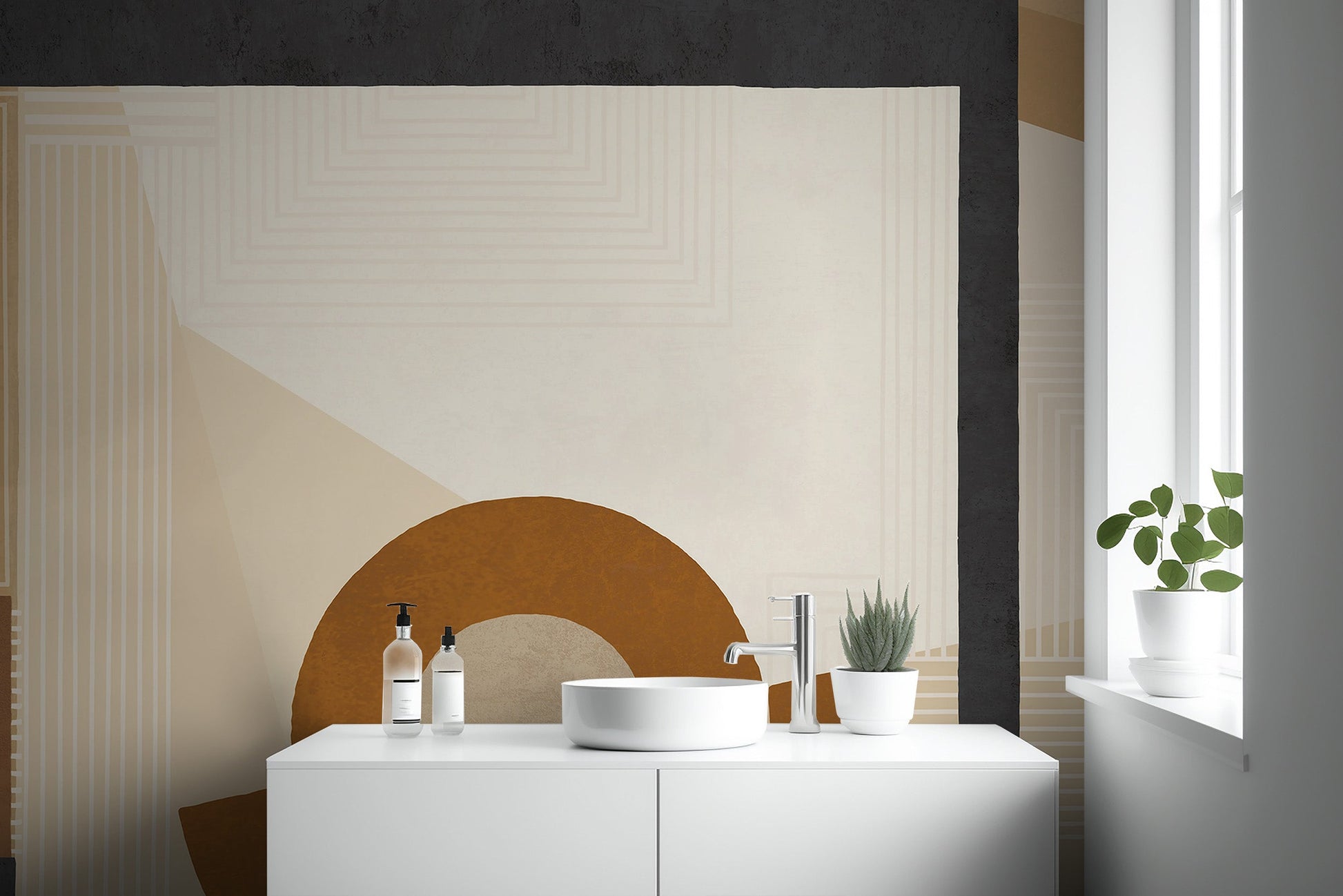 Contemporary geometric mural for sleek bathroom decor