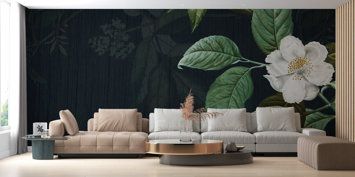 Stylish Dark Green Floral Wallpaper Mural
