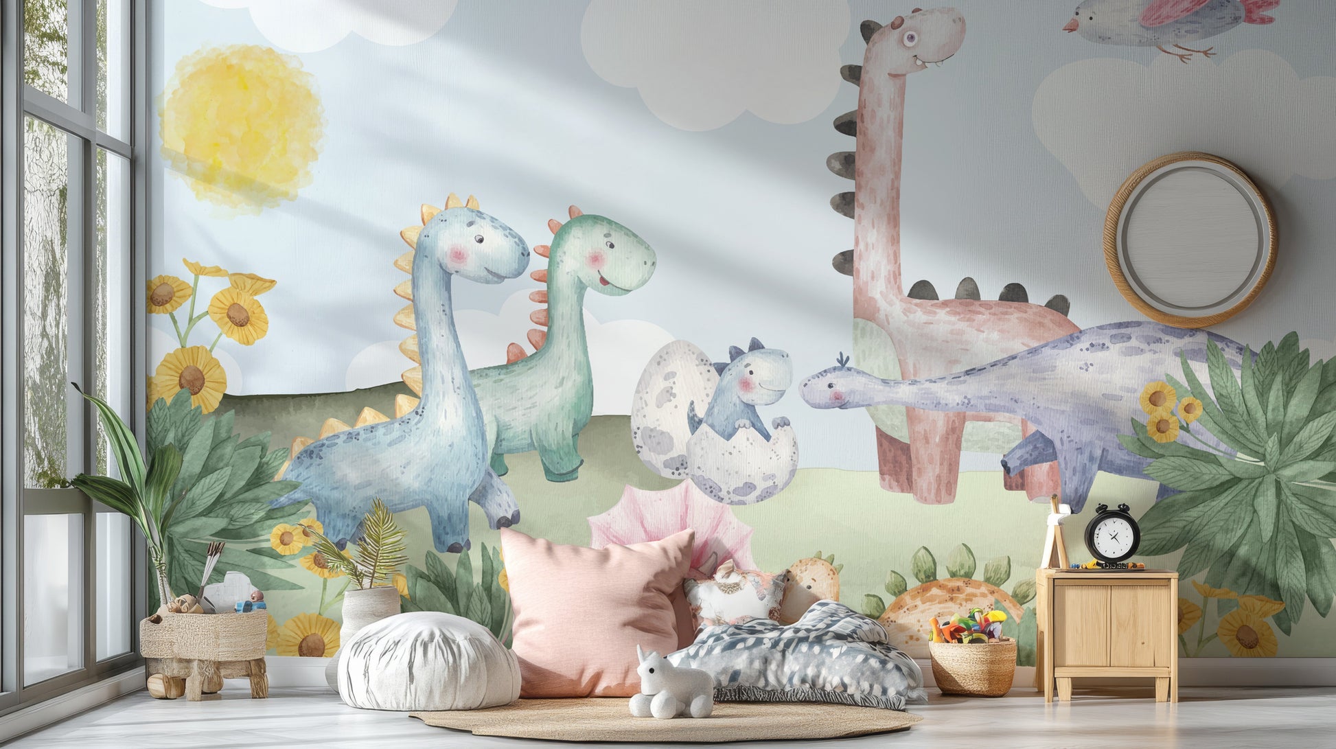 Colorful Dino Delight mural bringing dinosaurs to life