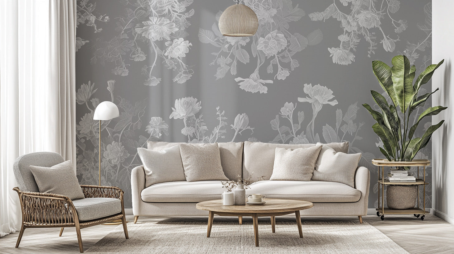 Grey Flower Bedroom Wallpaper Murals - Giffywalls