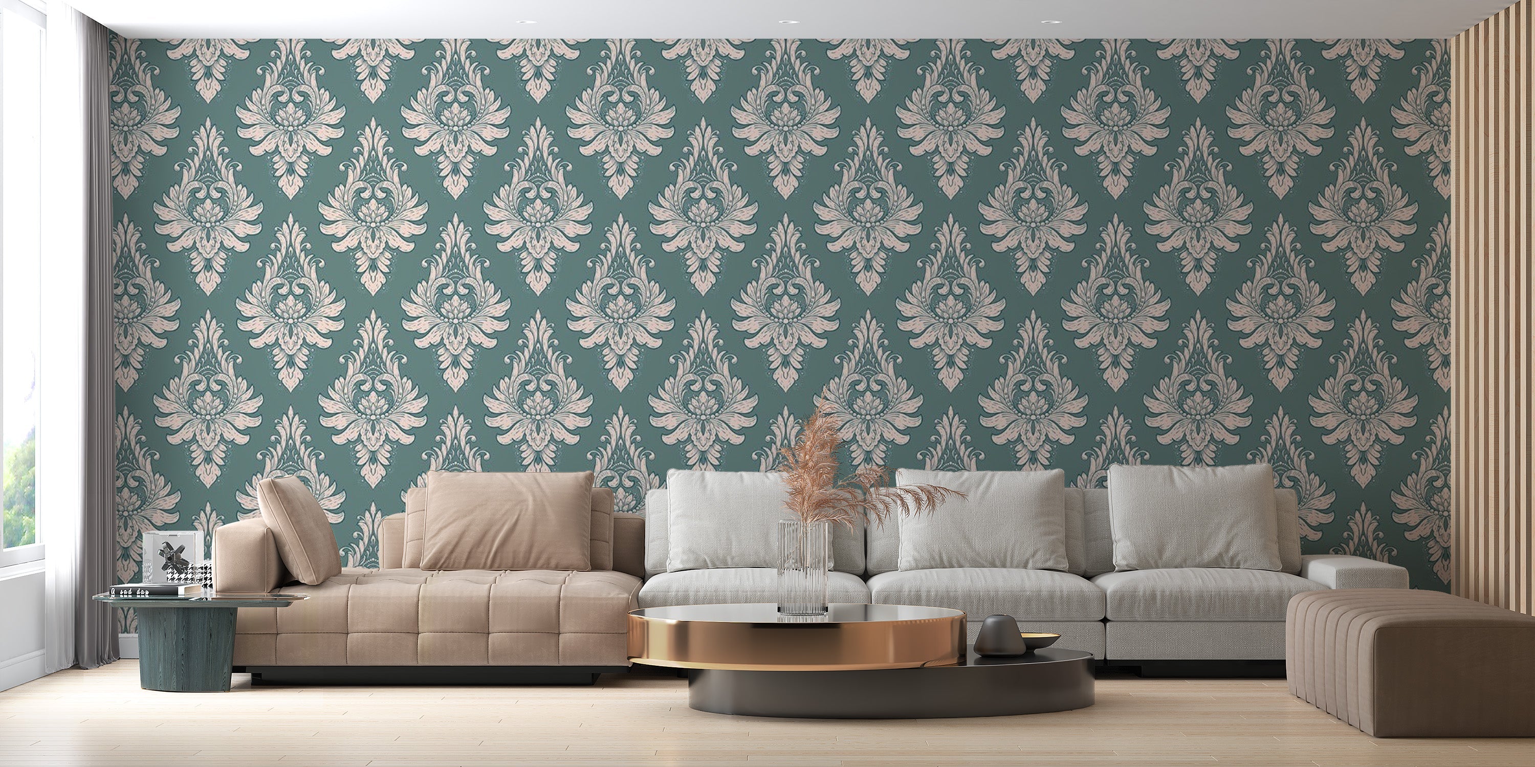 Green Damask Wallpaper for Elegant Walls