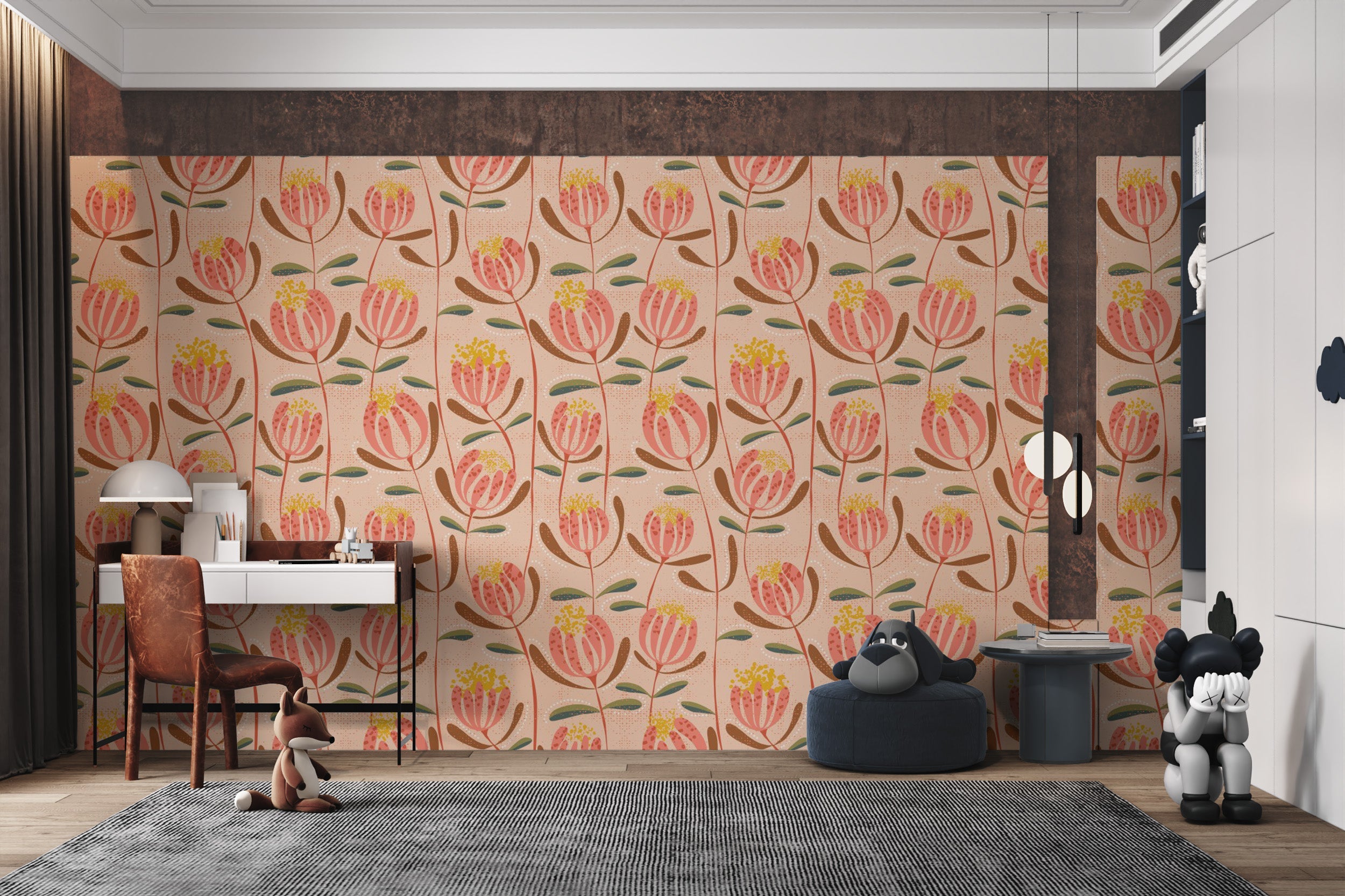 Peachy Skandi Floral Wallpaper