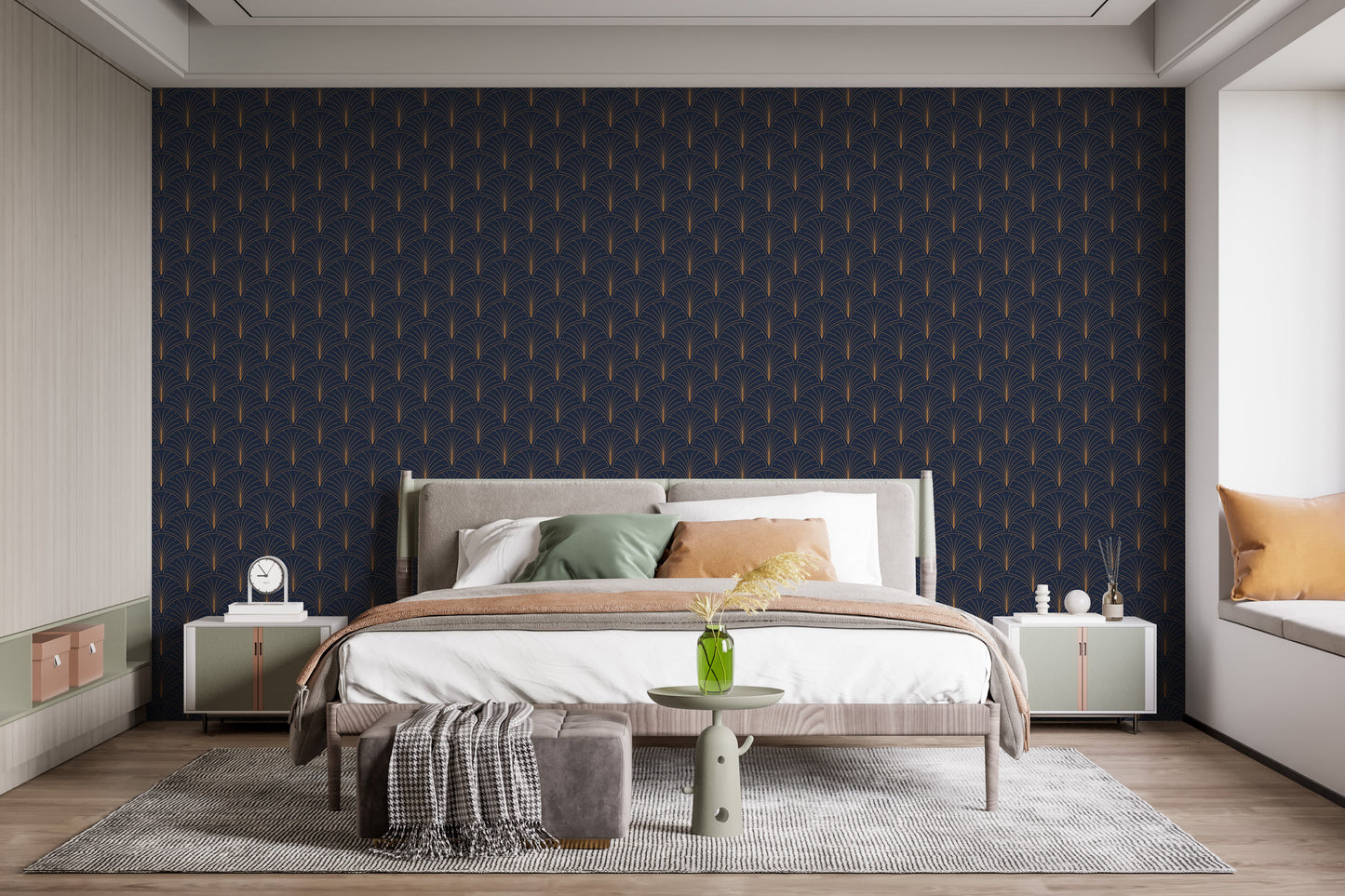 Timeless art deco wallpaper in blue
