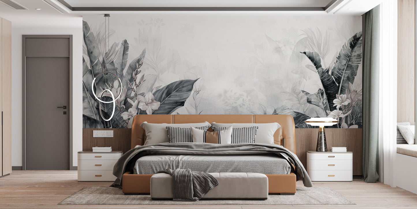 Elegant tropical leaves wall mural tones
