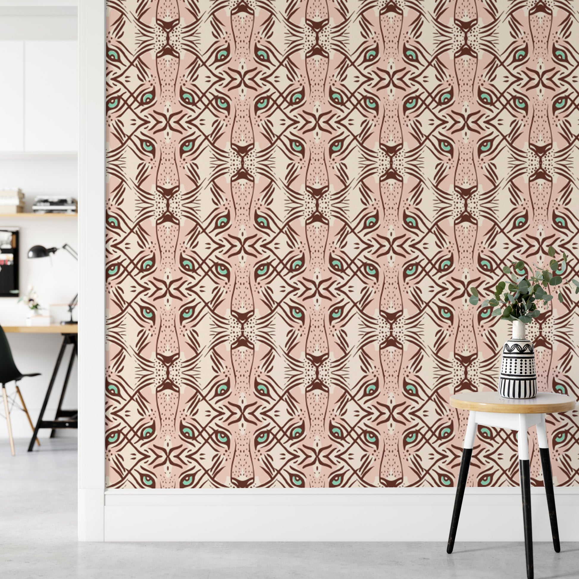 Removable wallpaper with whimsical feline design