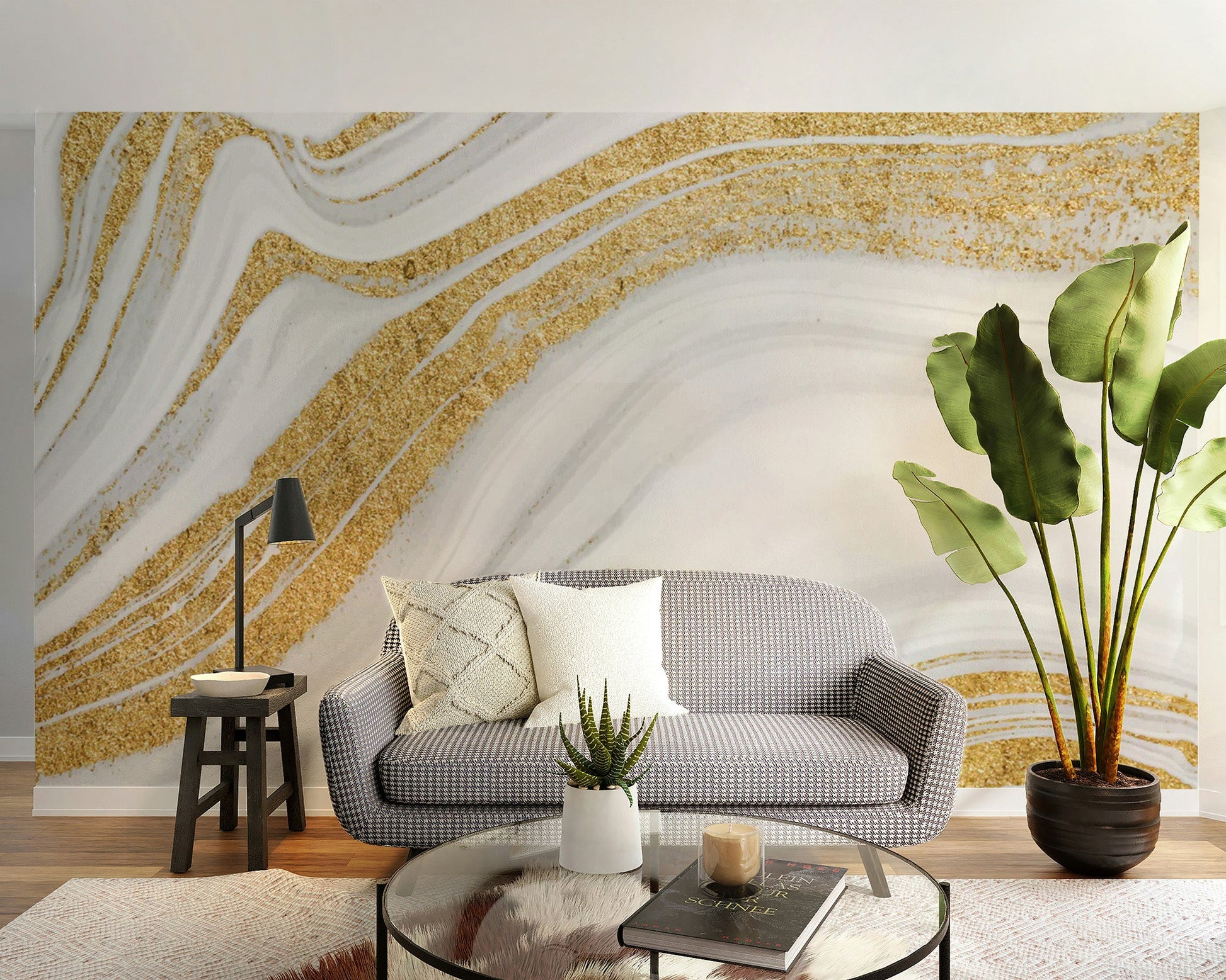 White Gold Marble Wallpaper Mural - Giffywalls