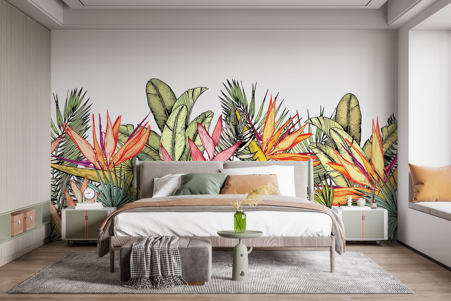 Lush tropical foliage wallpaper scene
