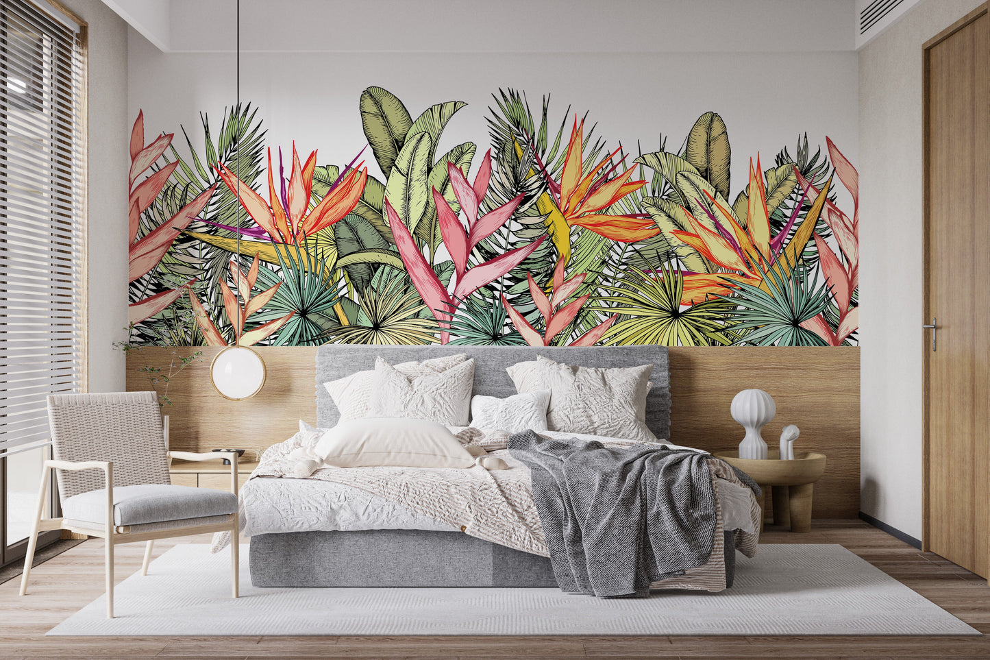 Colorful Tropical Palm Leaves Flowers Wall Murals - Giffywalls