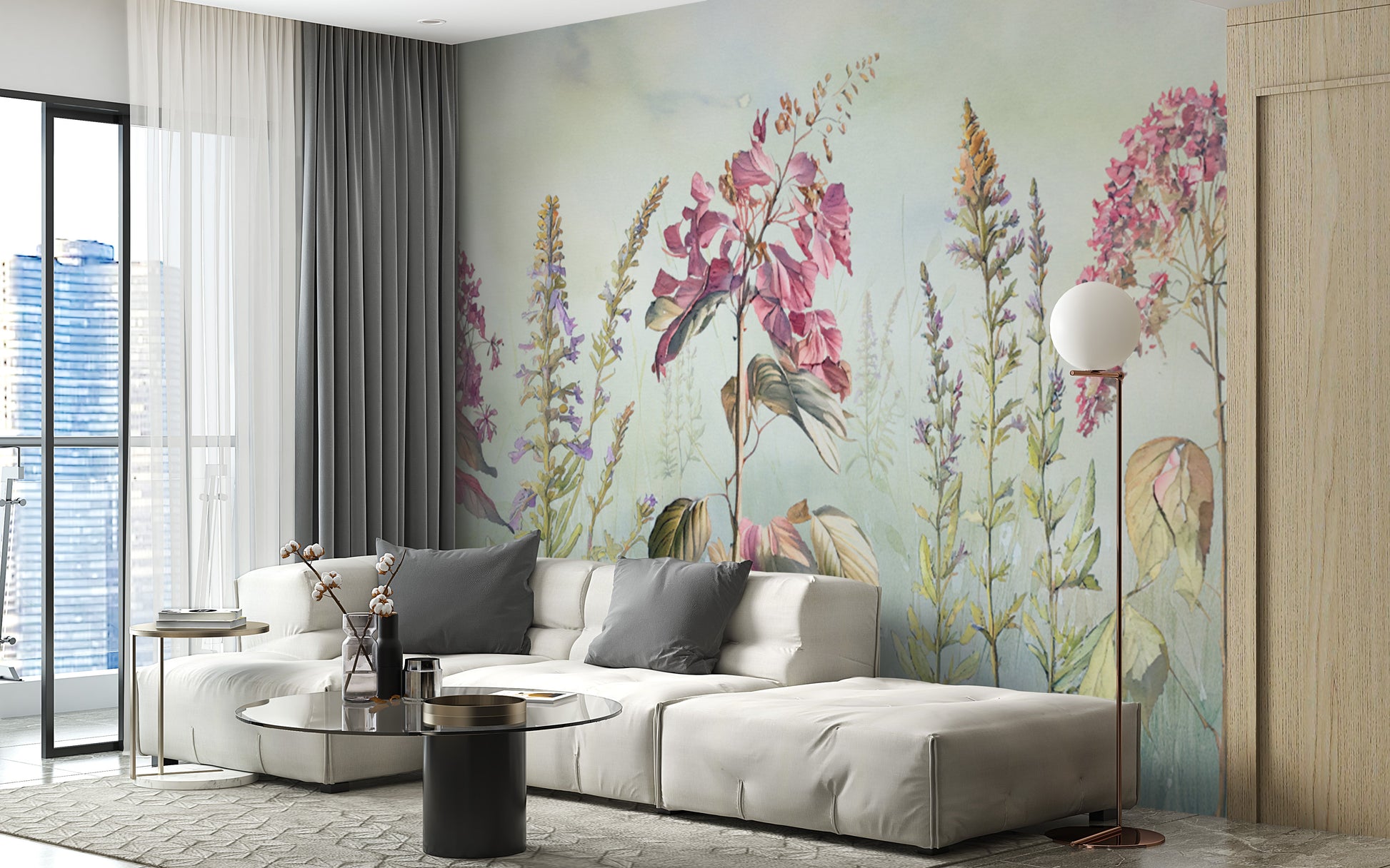 Wild Flowers Meadows Blue Wallpaper Murals - Giffywalls