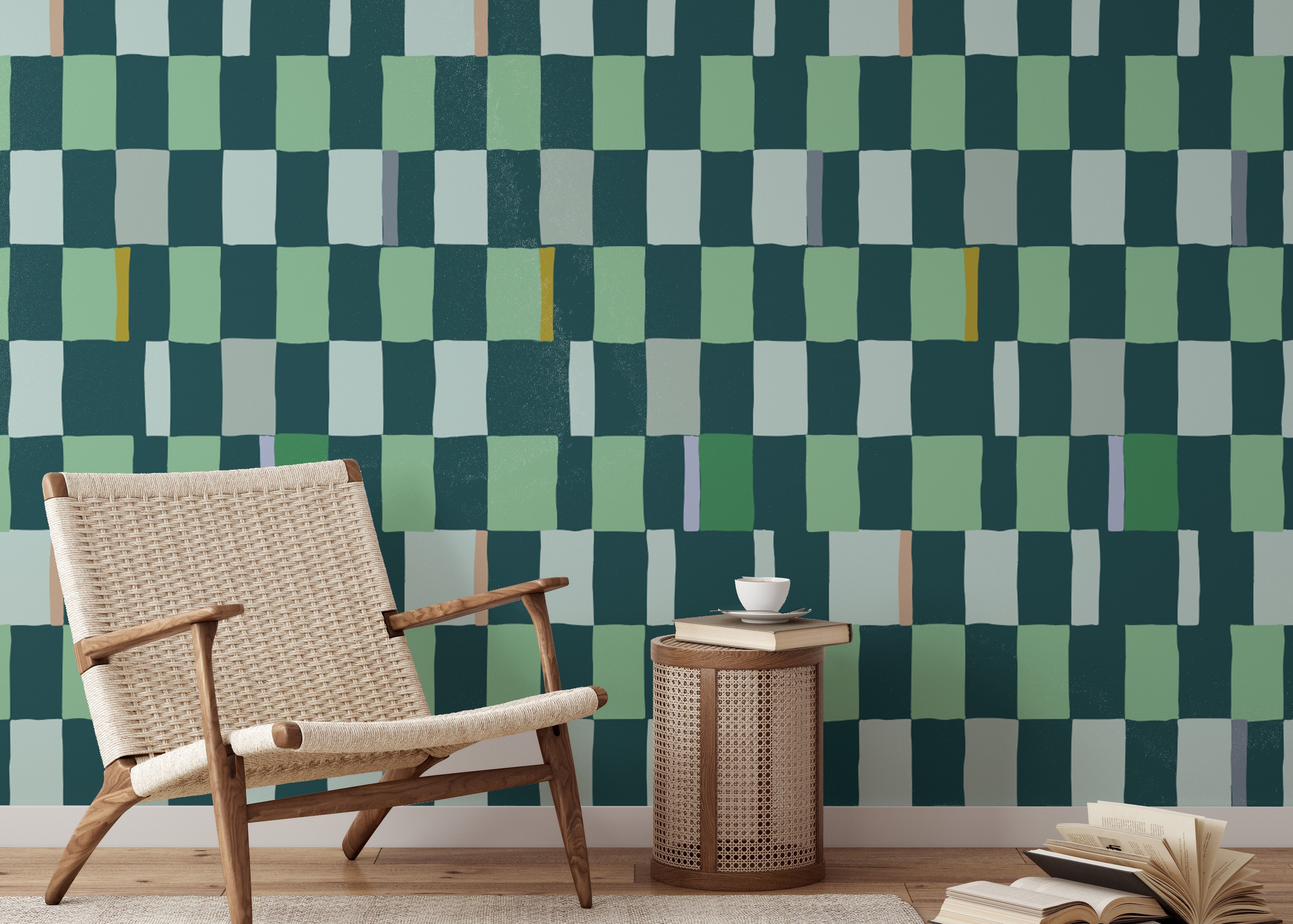 Decorative summer checkered wallpaper with a chic geometric look.
