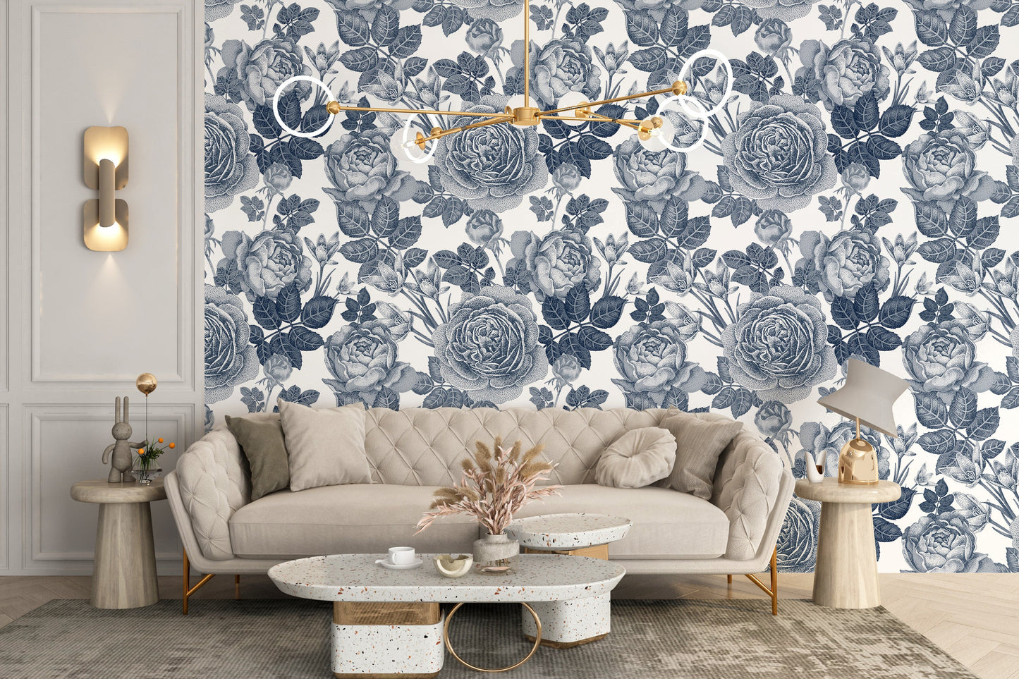 Sophisticated blue rose mural design
