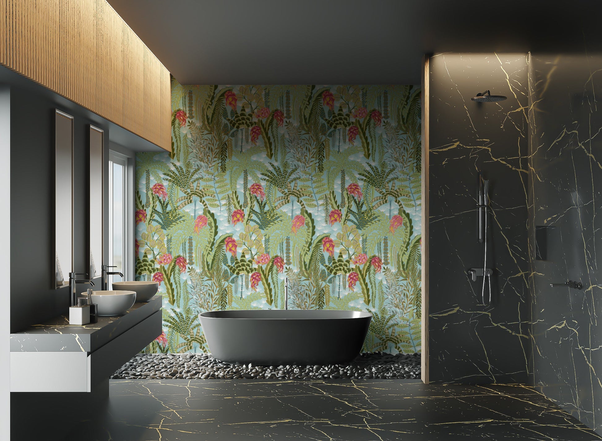 Exotic Mint wallpaper creating a refreshing botanical ambiance.
