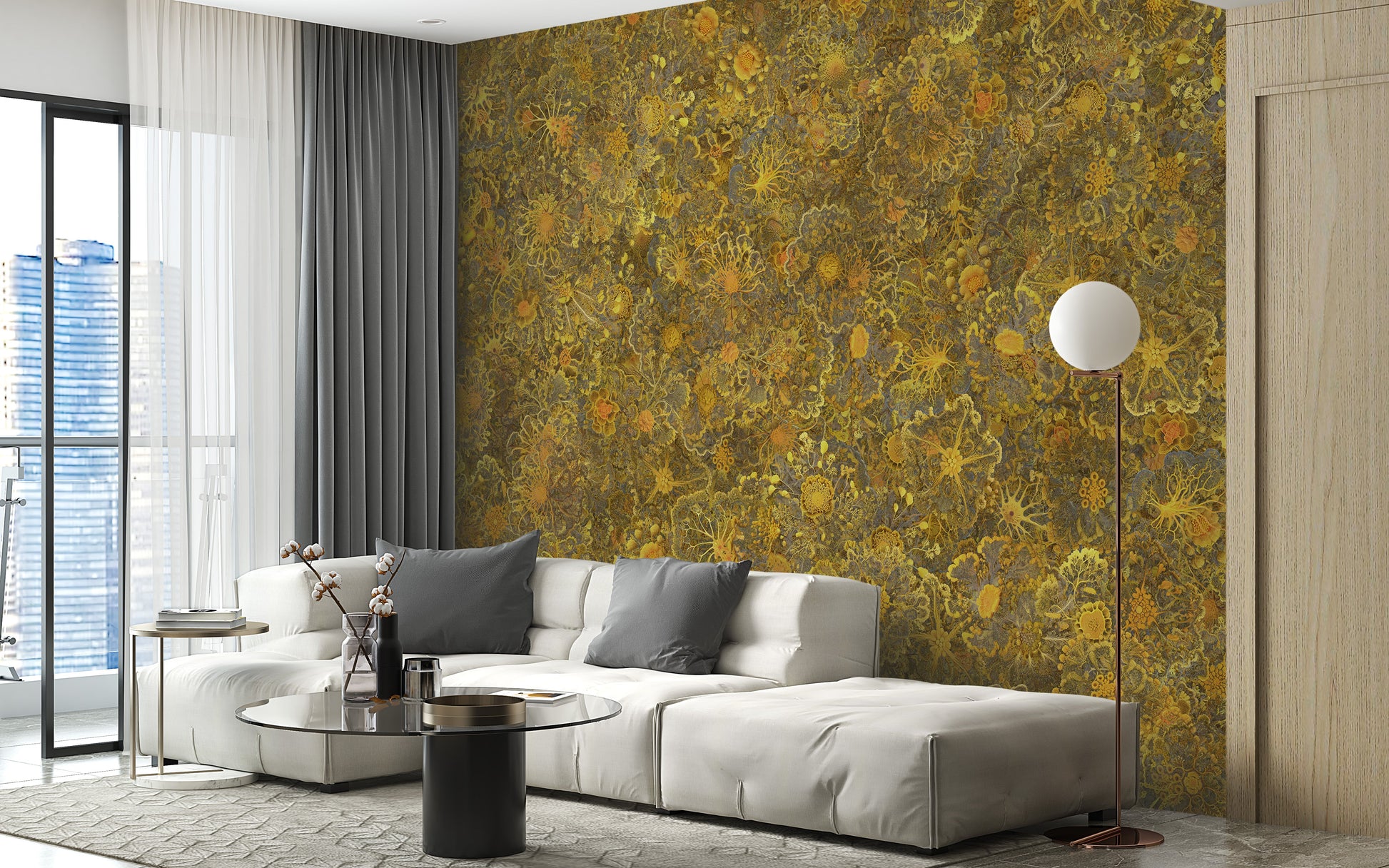 Yellow Mycelium Nature Power Embroidery Wallpaper Murals - Giffywalls