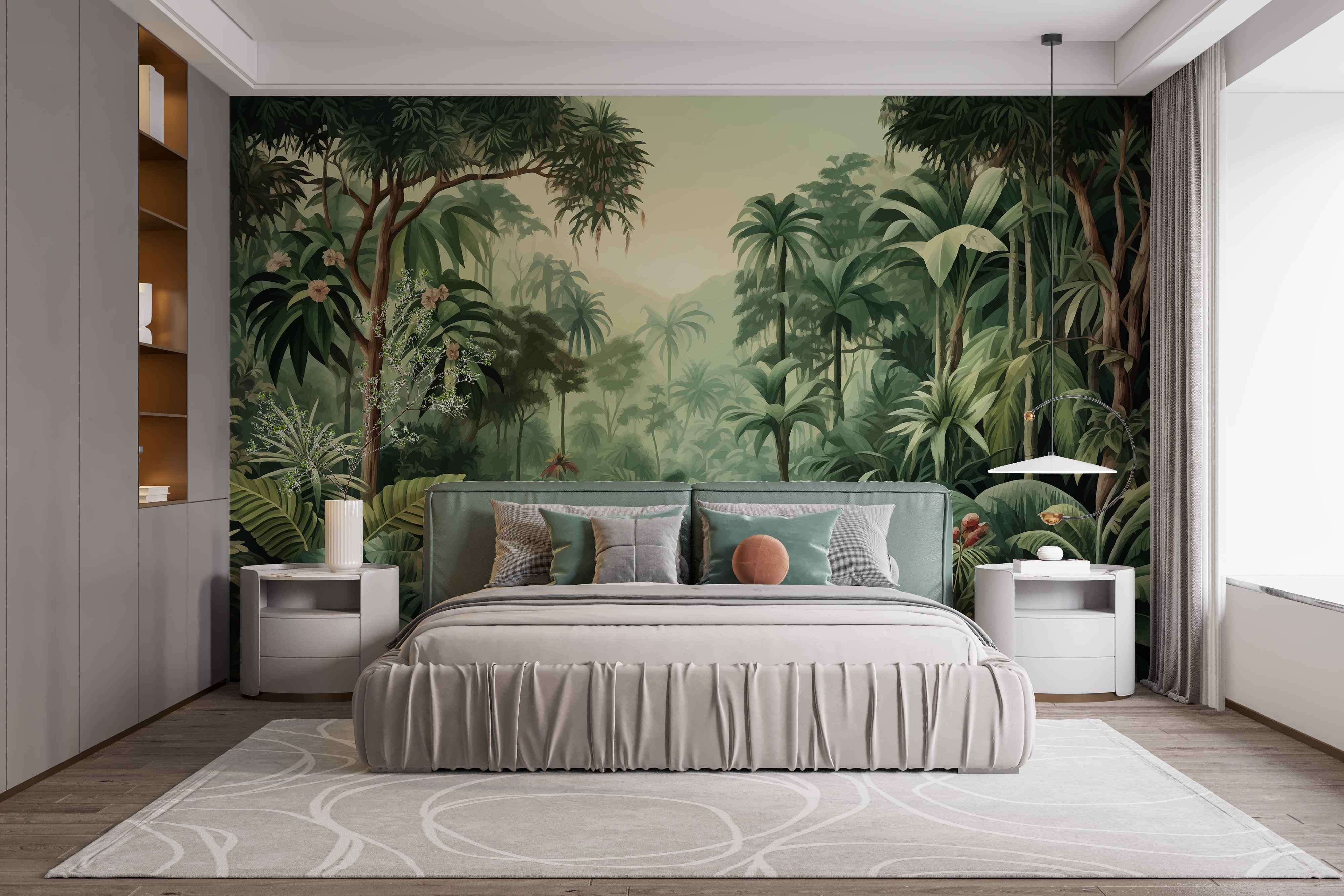 Misty Forest Colorful Tropical Scene Tree Wallpaper Mural - Giffywalls