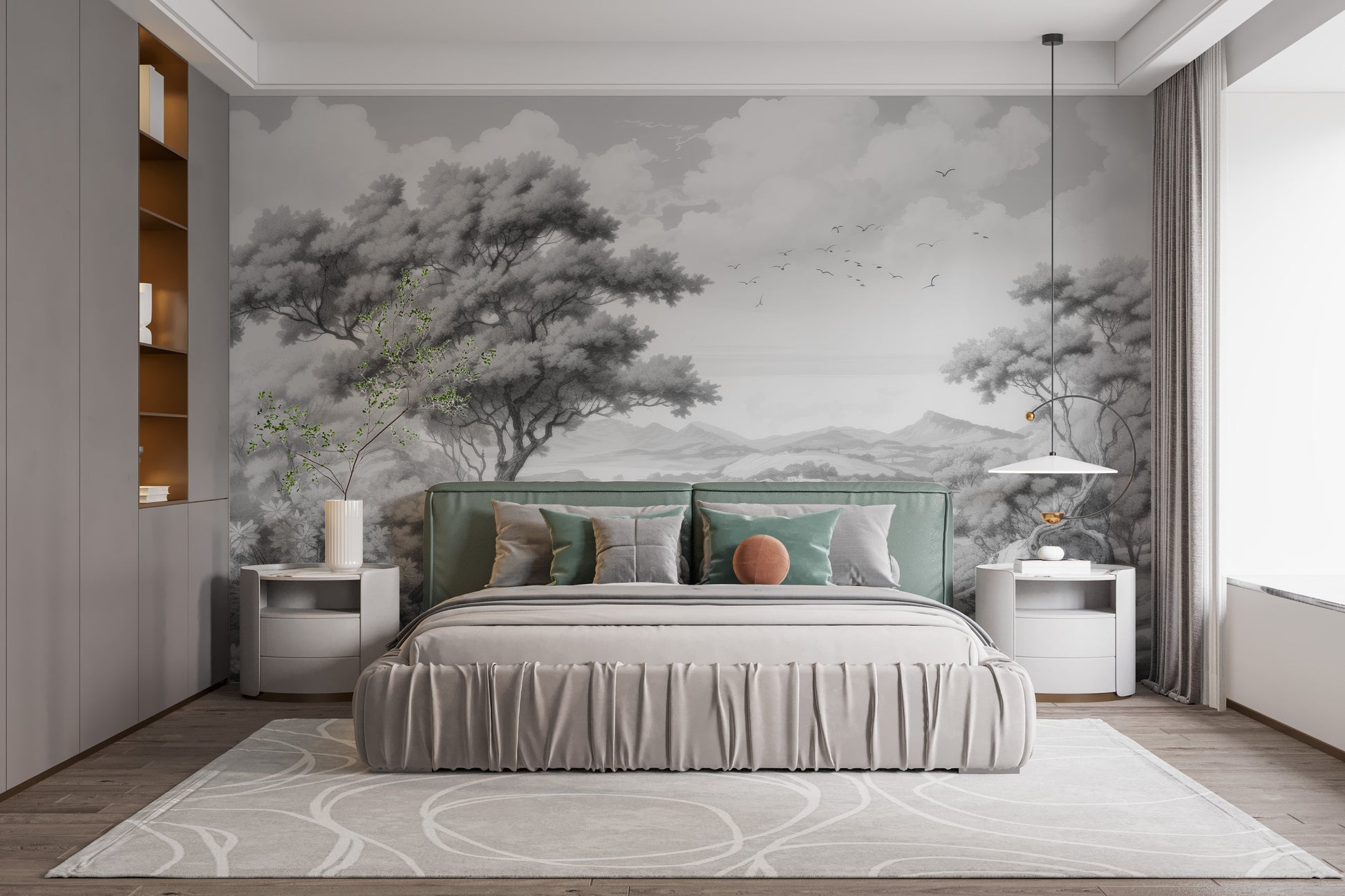 Gray Color Sketched Town Wallpaper Mural - Giffywalls