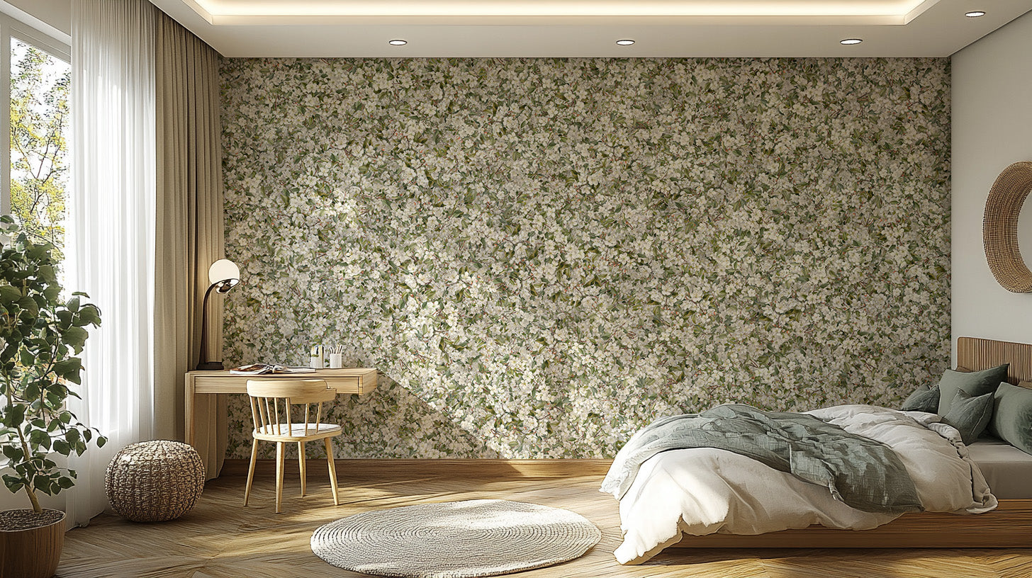 Bright and airy white flower wallpaper murals
