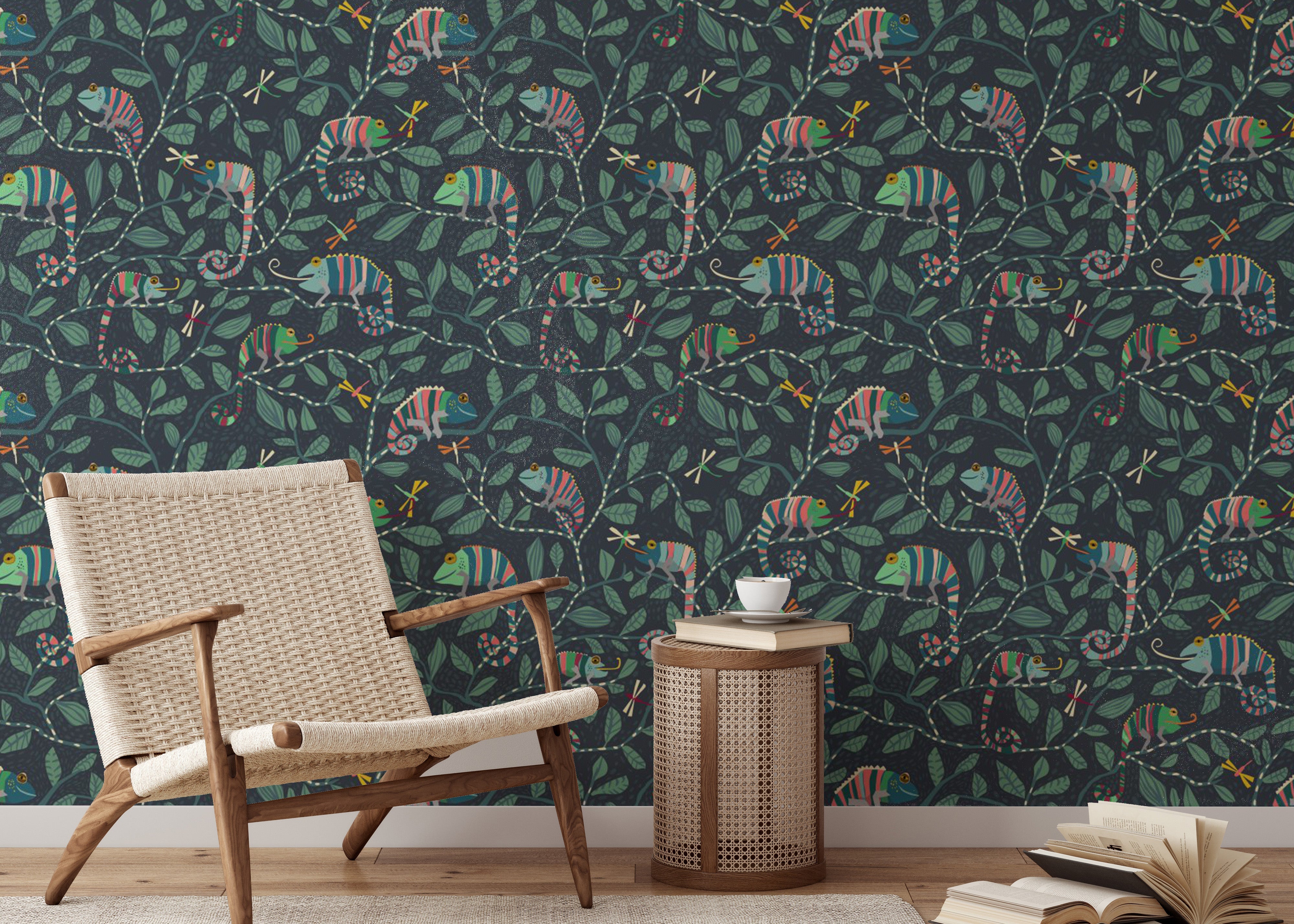 Contemporary Chameleon Camouflage Wallpaper Design
