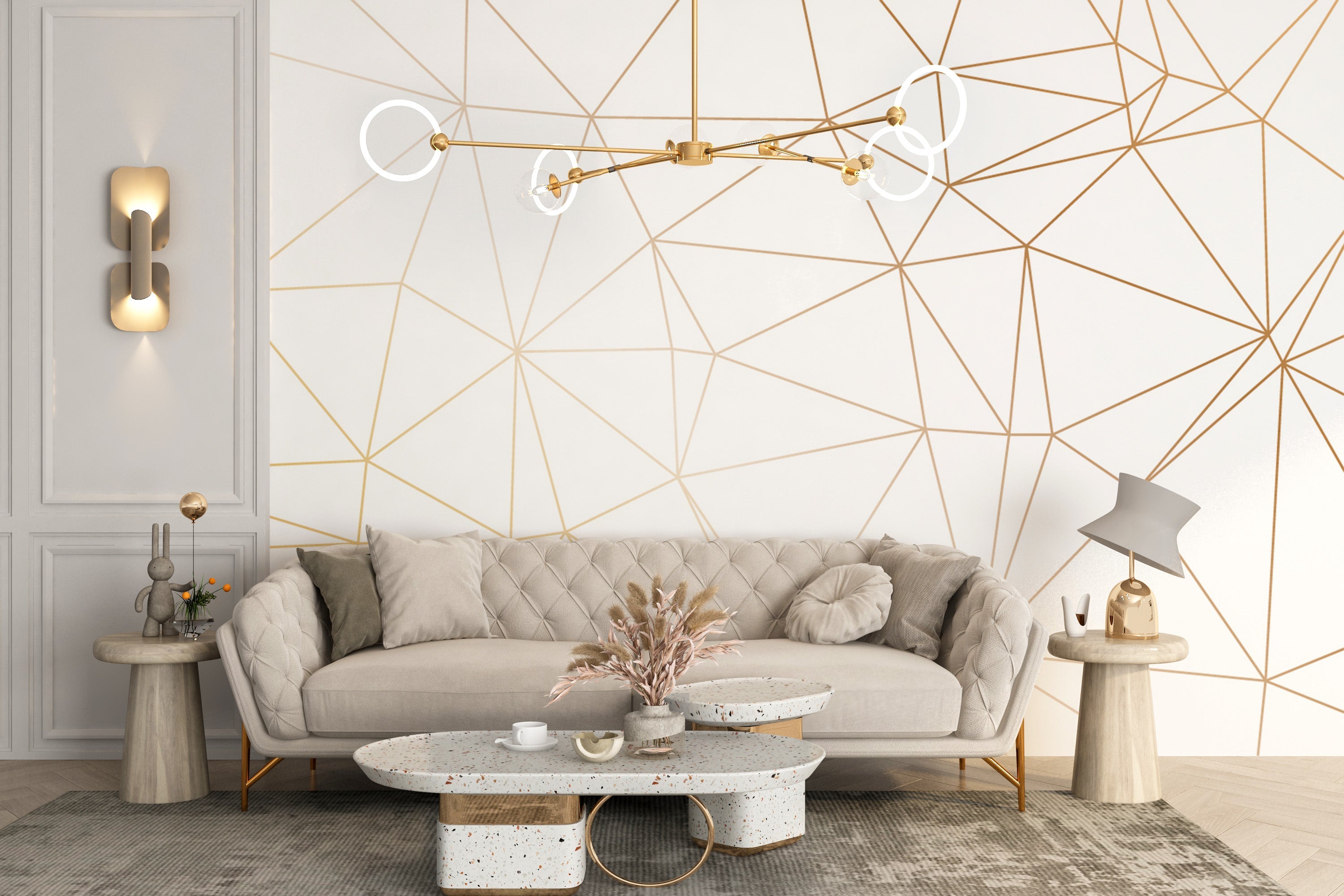 Gold Polygonal Strip Geometric Wallpaper Murals - Giffywalls