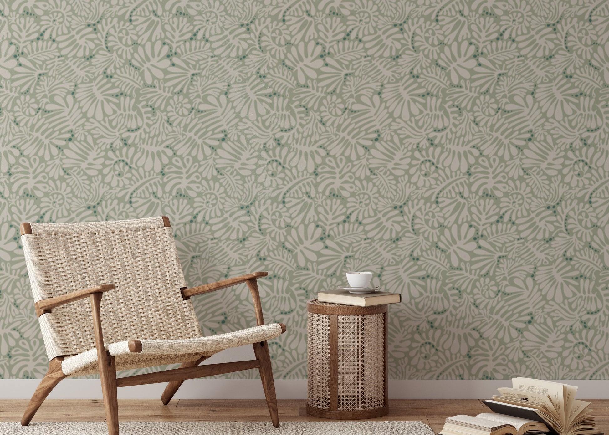 Chic sage green wallpaper for modern interiors