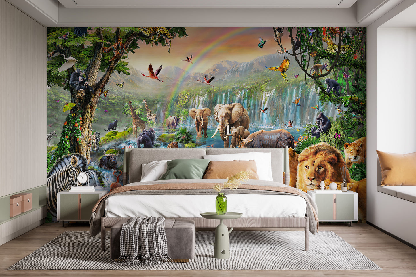 Vivid Animal Kingdom with waterfall Wallpaper Murals - Giffywalls