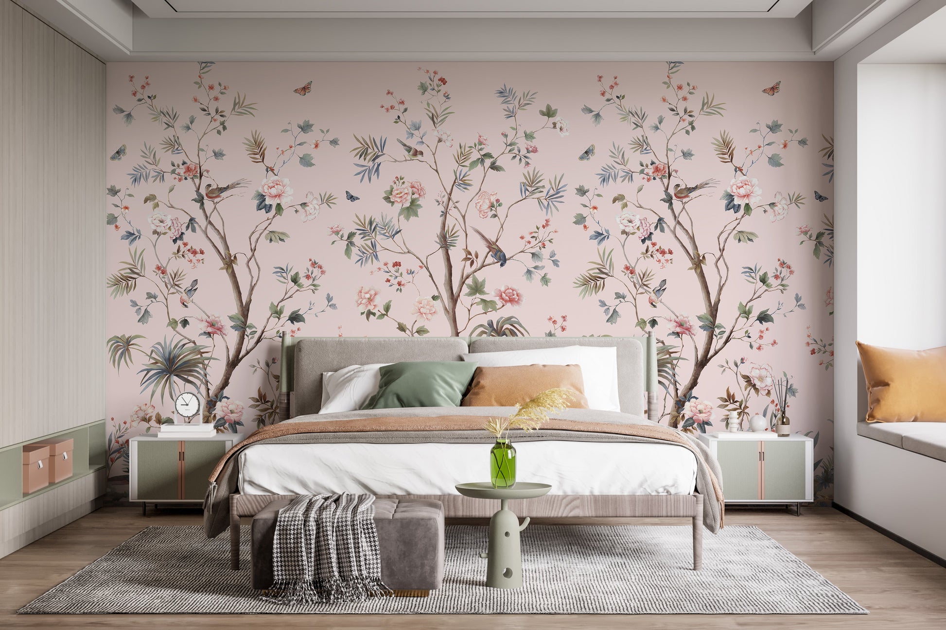 Floral Design Pink Chinoiseries wallpaper - Giffywalls