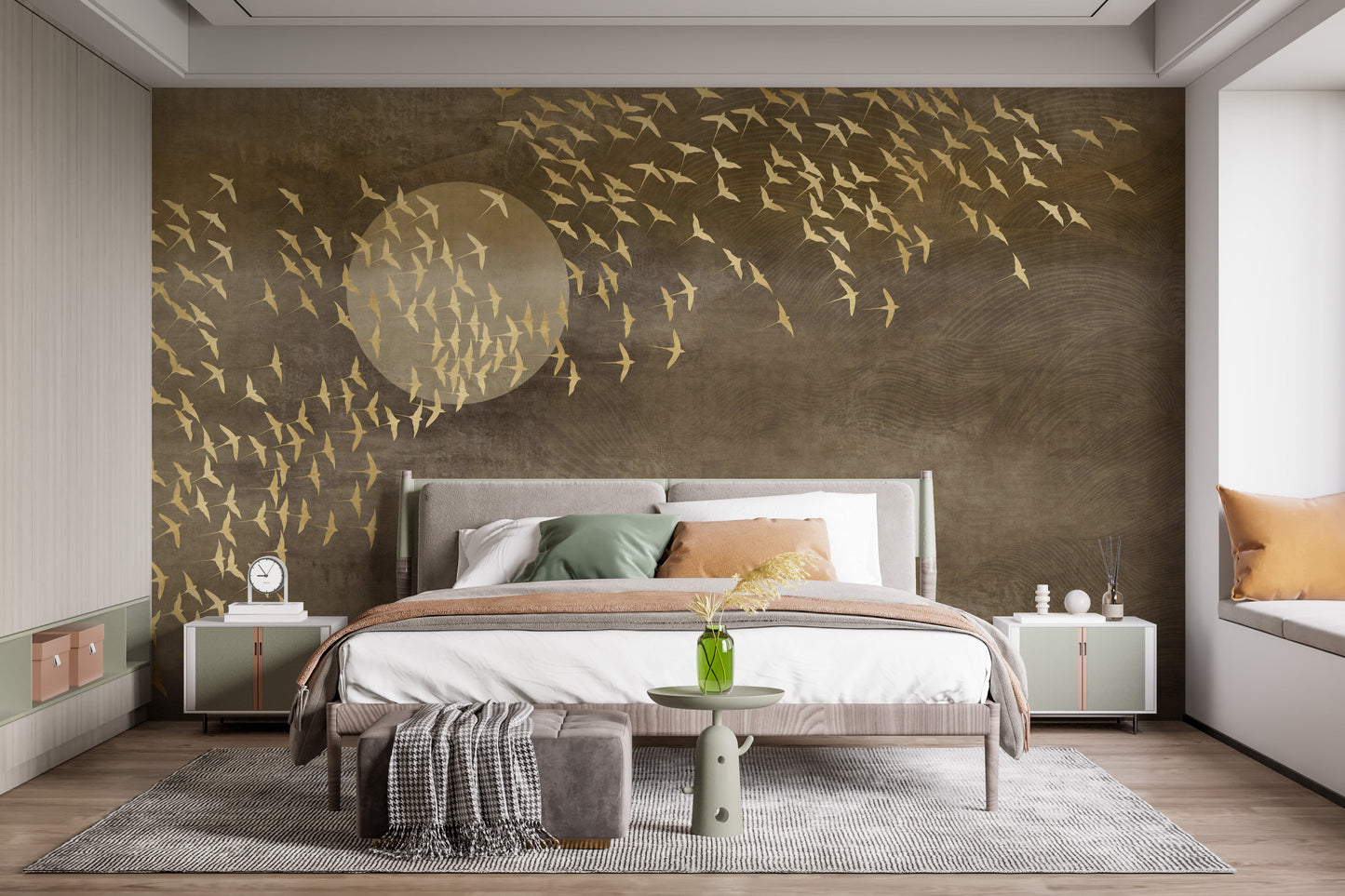 Golden Birds Flying Wallpaper Murals - Giffywalls